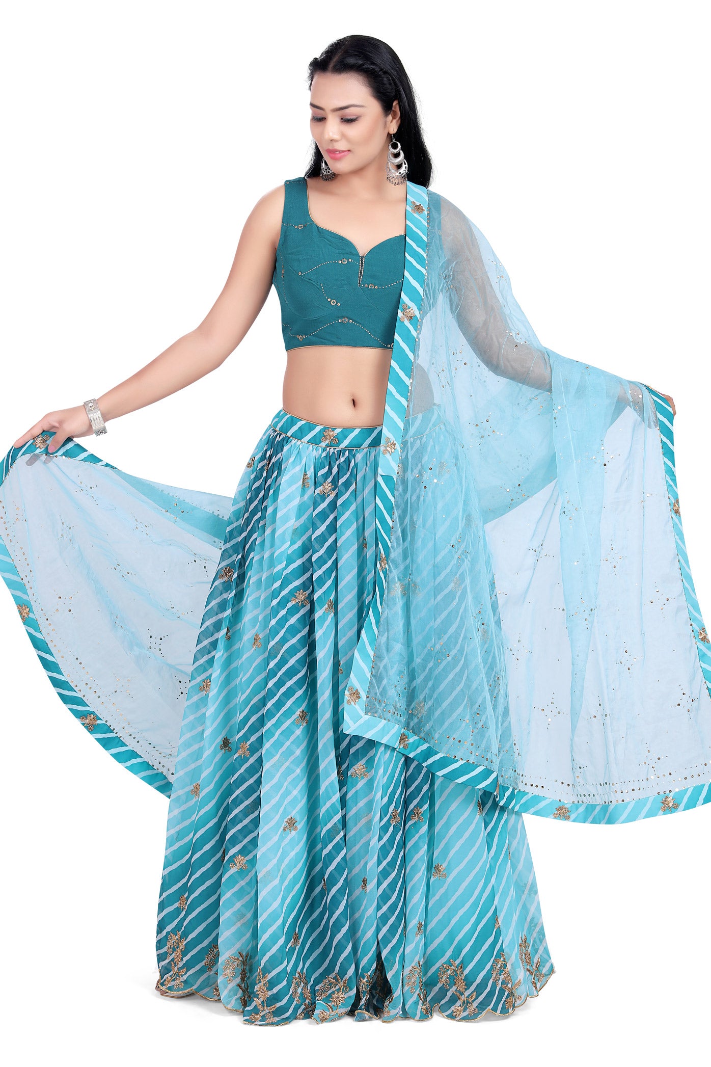 Azure Hue Leheriya Chaniya Choli-AariAmi Boutique