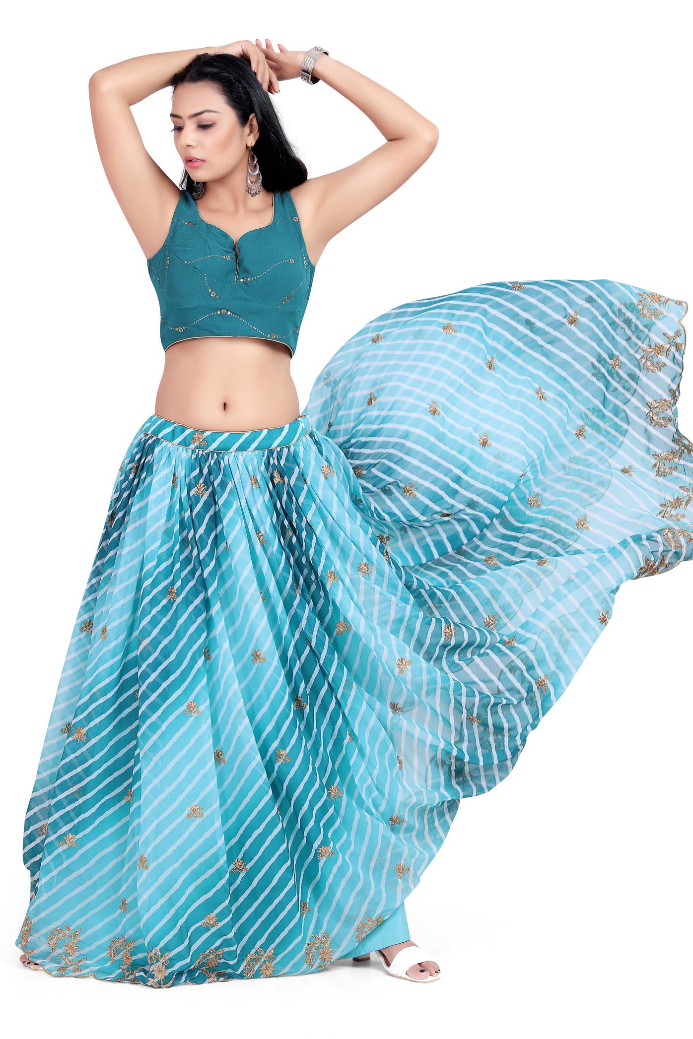 Azure Hue Leheriya Chaniya Choli-AariAmi Boutique