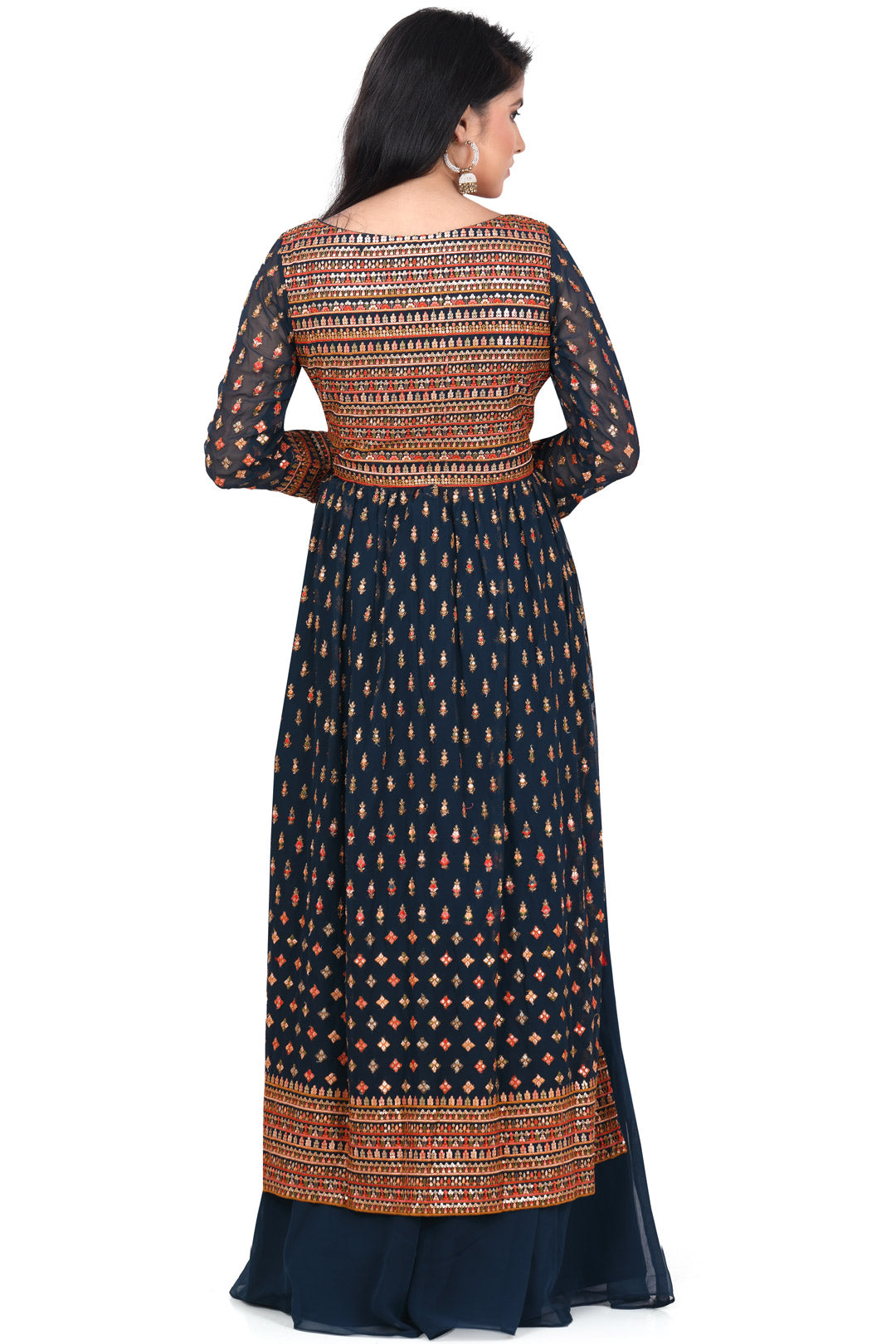 Blue and Red Embroidered Palazzo Set-AariAmi Boutique