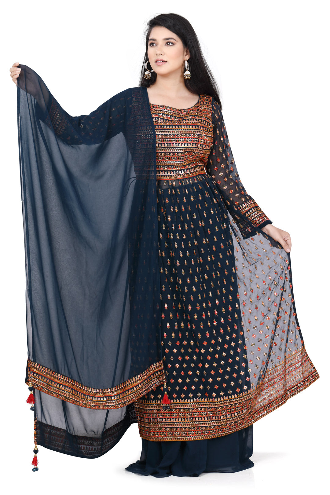 Blue and Red Embroidered Palazzo Set-AariAmi Boutique