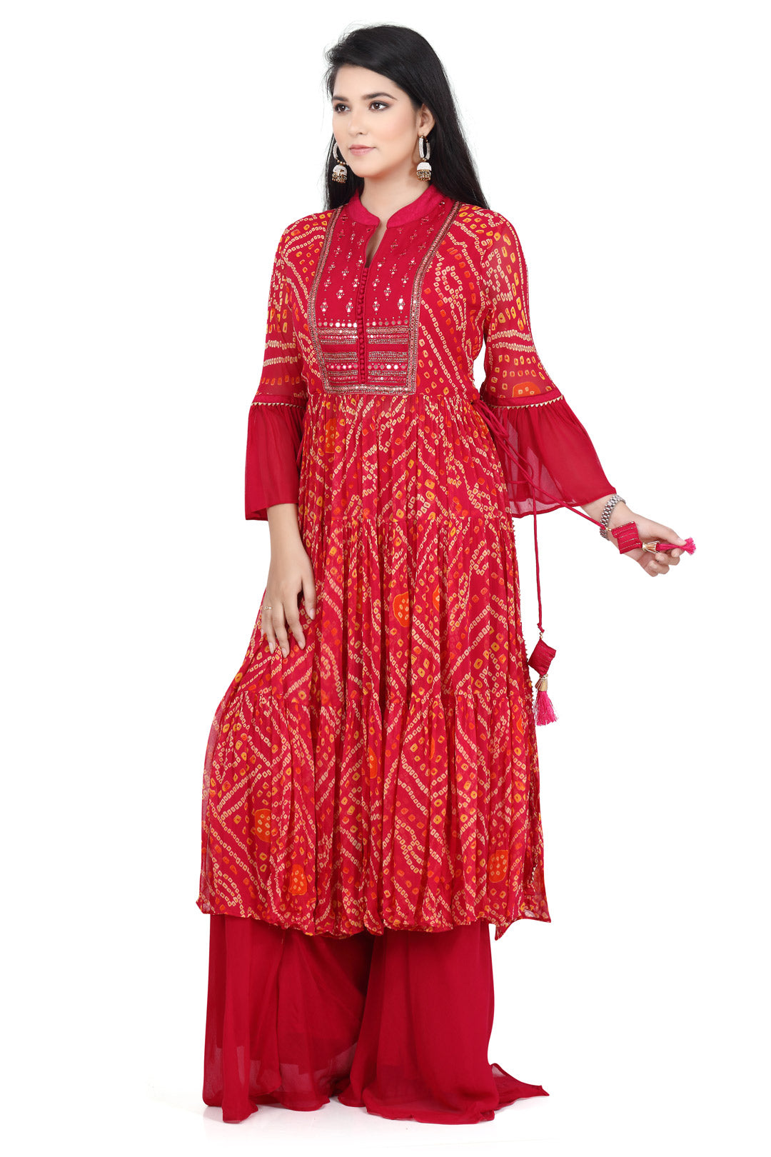 Pink Bandhani Mirrorwork Palazzo Set-AariAmi Boutique