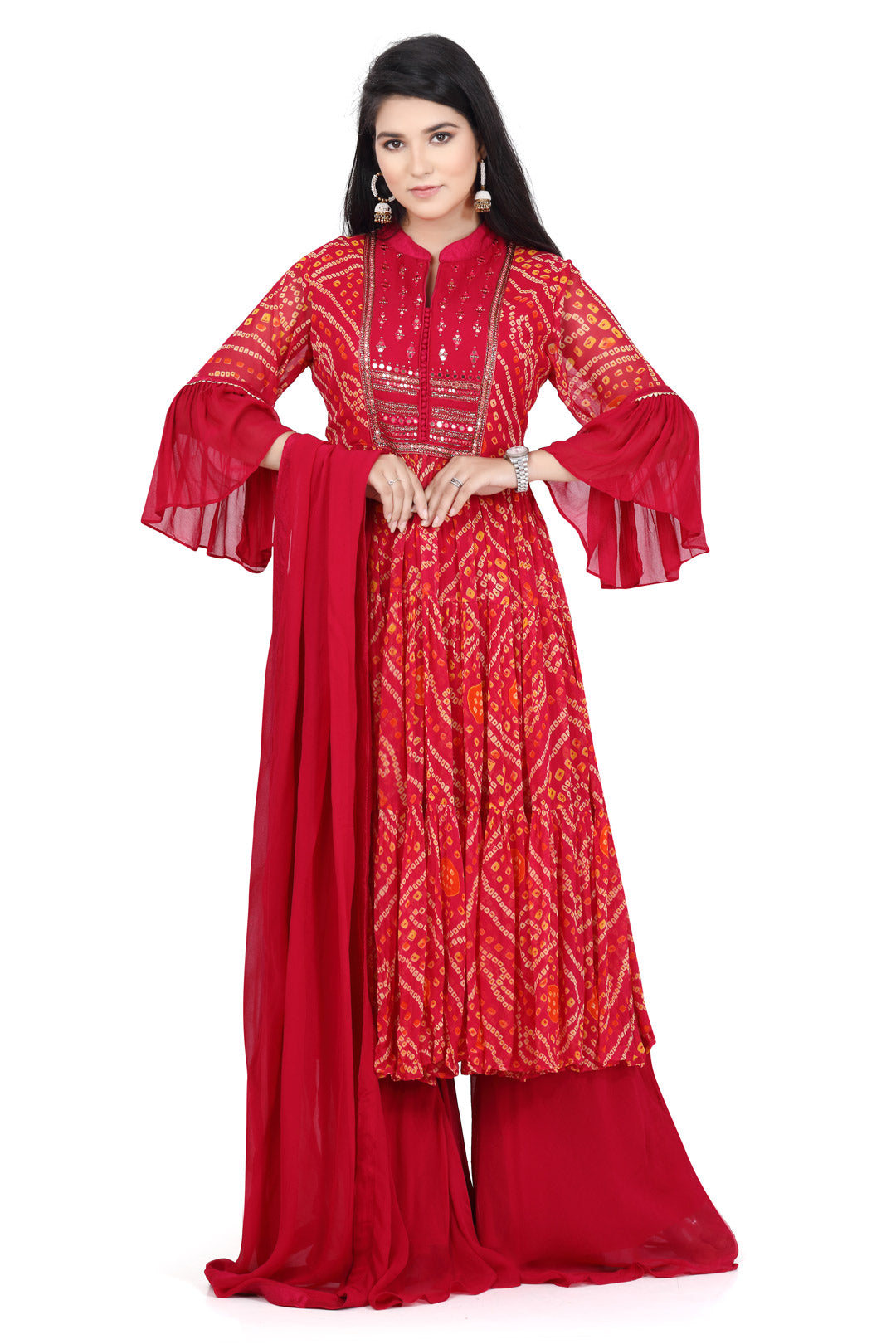 Pink Bandhani Mirrorwork Palazzo Set-AariAmi Boutique