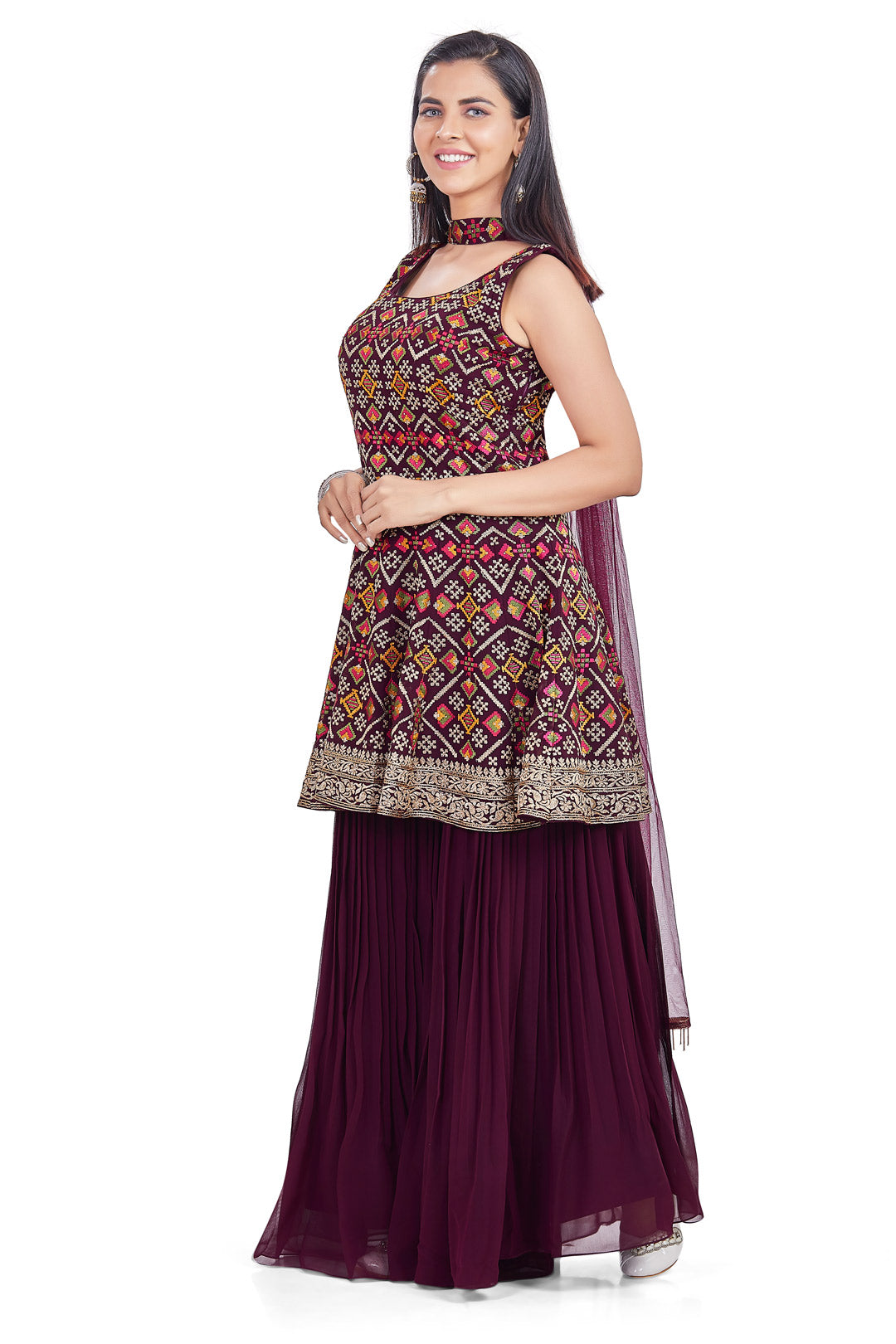 Burgundy Embroidered Gharara Set-AariAmi Boutique