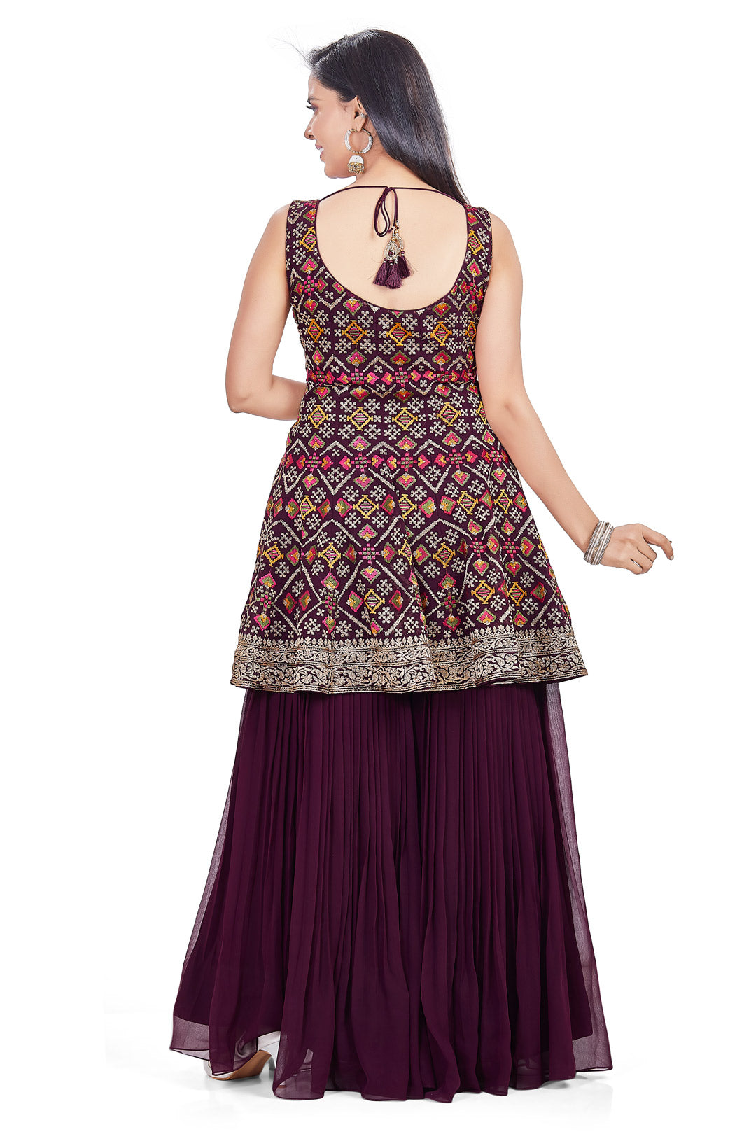 Burgundy Embroidered Gharara Set-AariAmi Boutique