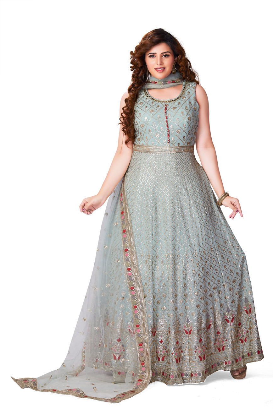 Pastel Blue Sequin Studded Anarkali Set