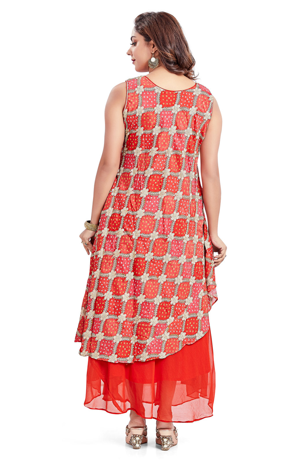 Red Bandhani with Zari work Kurti-AariAmi Boutique