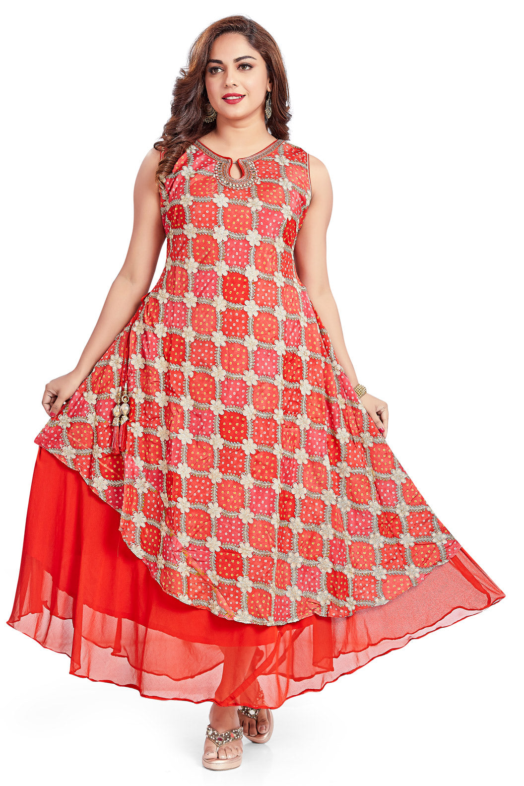 Red Bandhani with Zari work Kurti-AariAmi Boutique