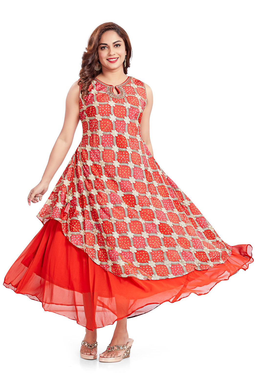 Red Bandhani with Zari work Kurti-AariAmi Boutique