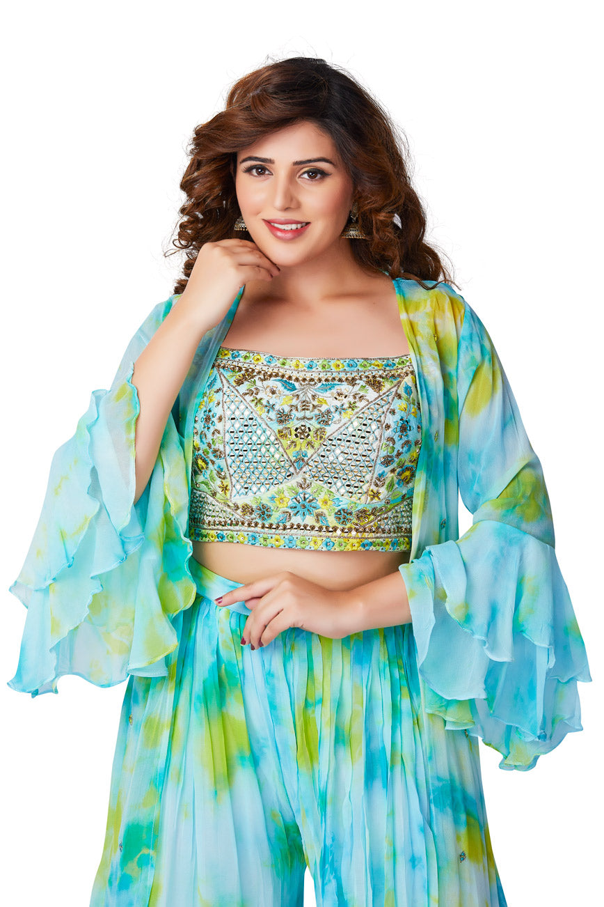 Blue Tie-Dye with Mirrorwork Palazzo Set-AariAmi Boutique