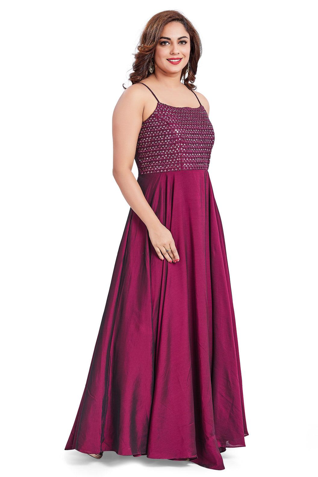 Burgundy Monochrome Mirrorwork Anarkali Set-AariAmi Boutique