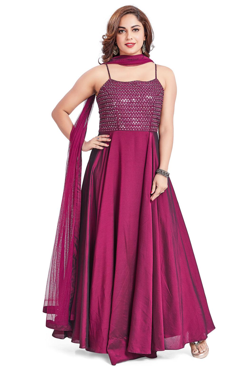 Burgundy Monochrome Mirrorwork Anarkali Set-AariAmi Boutique