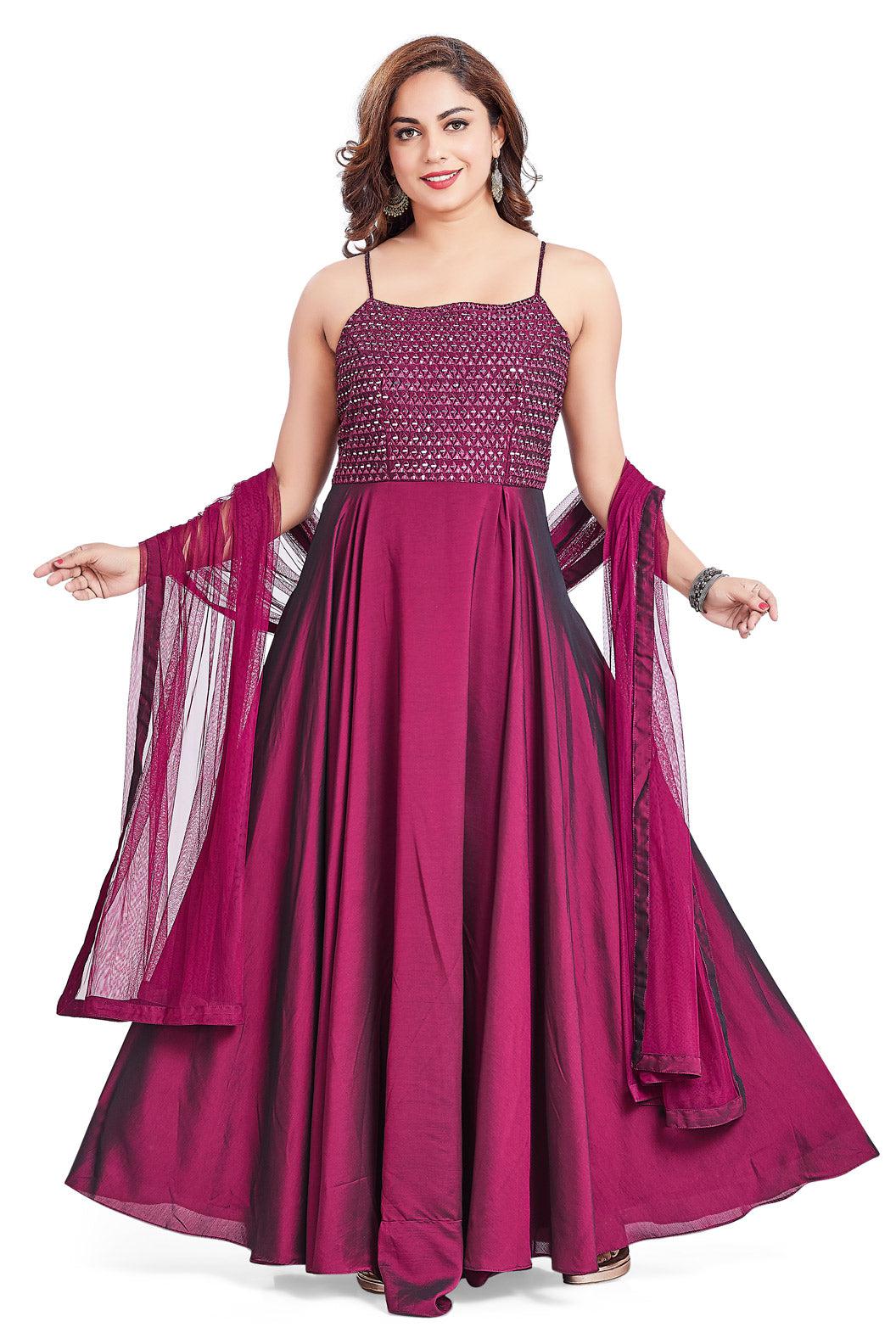 Burgundy Monochrome Mirrorwork Anarkali Set-AariAmi Boutique