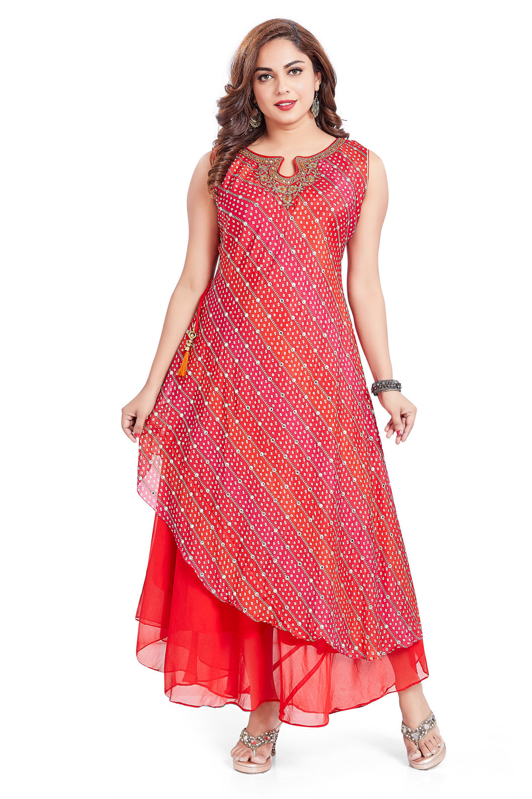 Pink Bandhani with Gota work Kurti Set-AariAmi Boutique