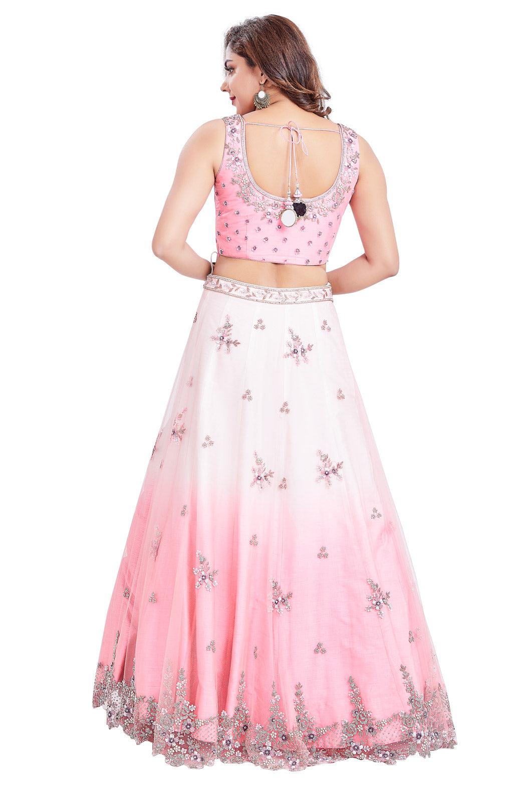 Elegant Pink Ombre Stone Studded Lehenga Set-AariAmi Boutique