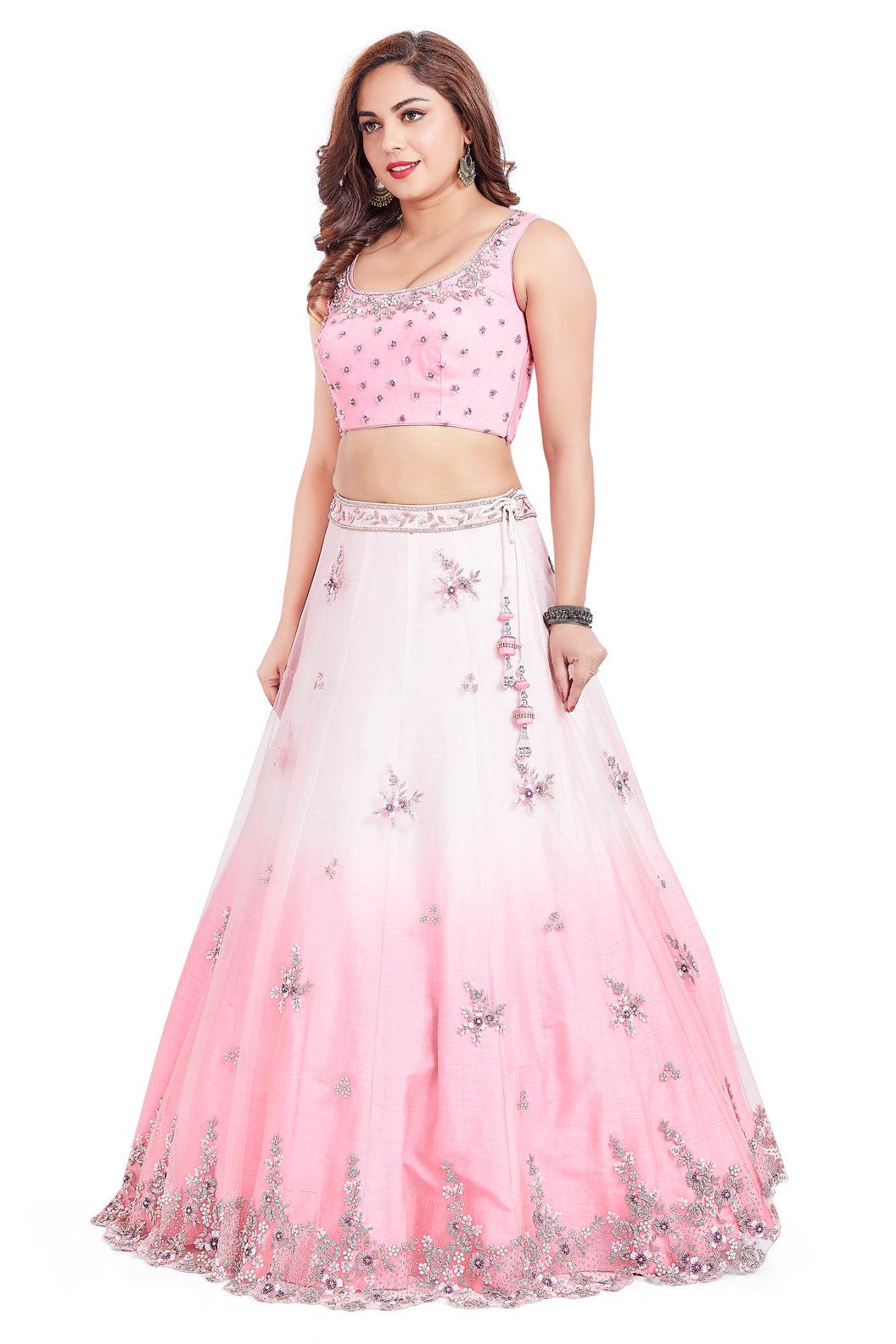 Elegant Pink Ombre Stone Studded Lehenga Set-AariAmi Boutique