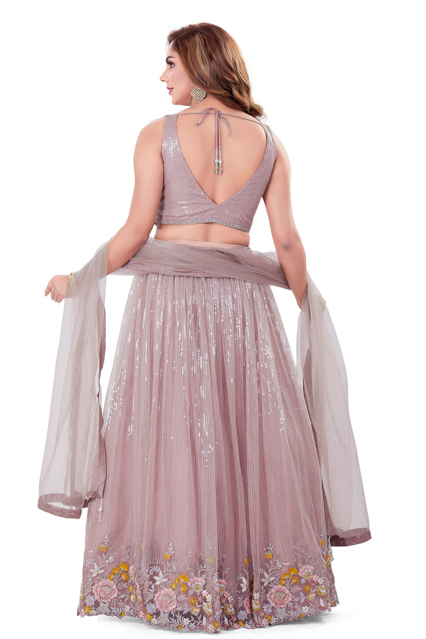 Shimmery Mauve Sequin Embellished Lehenga Set-AariAmi Boutique