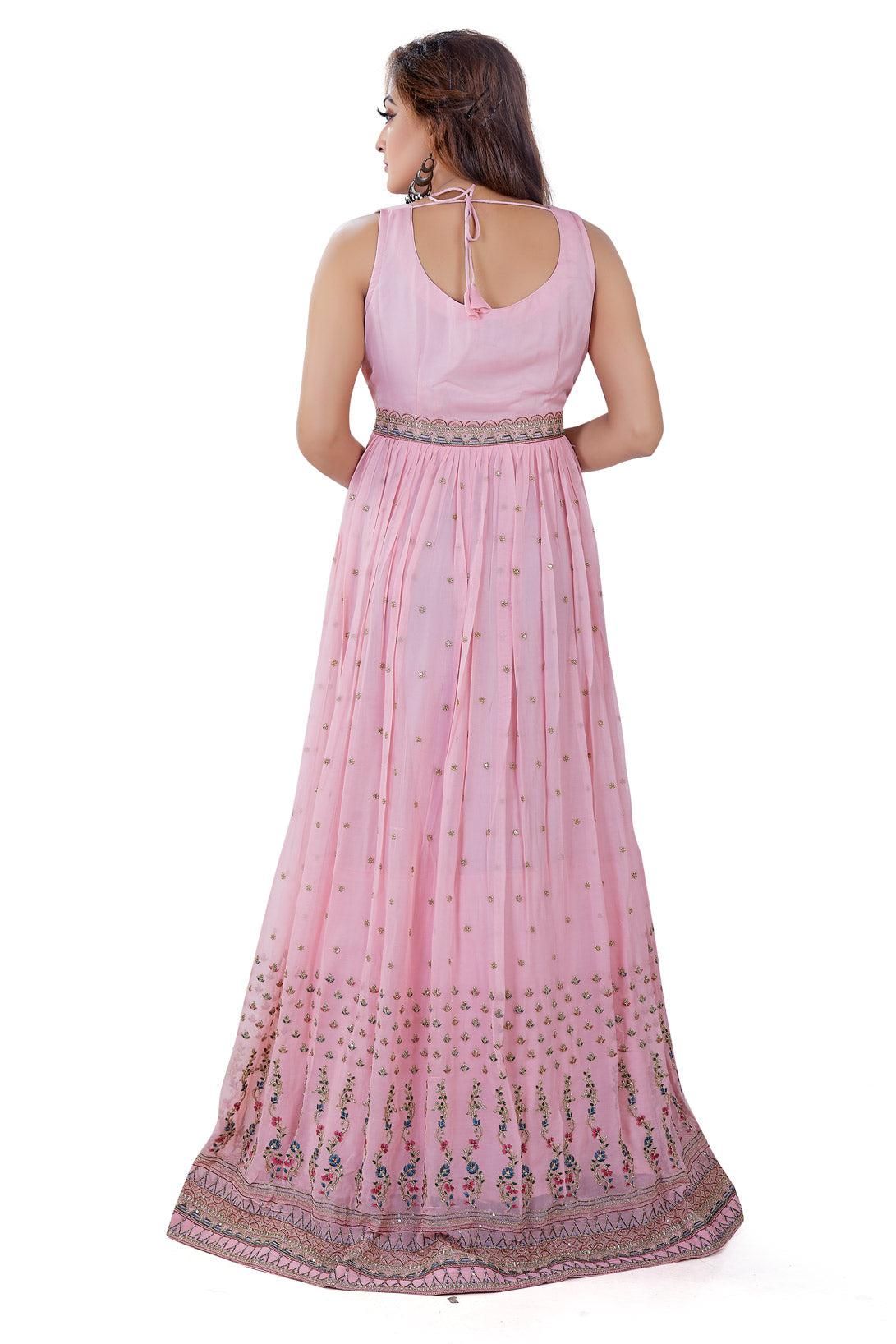 Pastel Pink Embroidered Anarkali Set-AariAmi Boutique