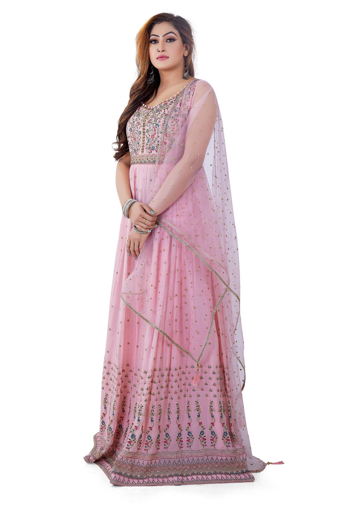 Pastel Pink Embroidered Anarkali Set-AariAmi Boutique