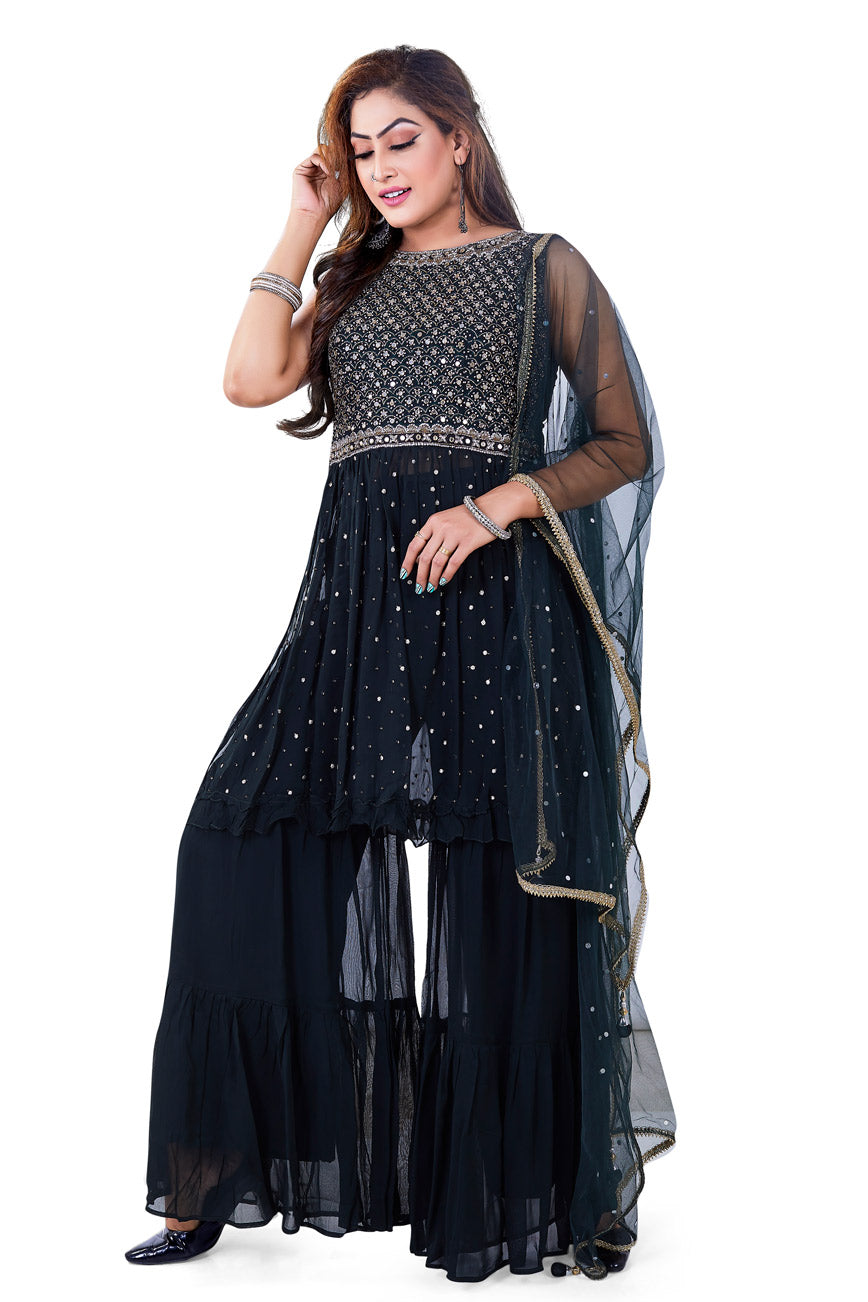 Breathtakingly Bold Black Mirrorwork Palazzo Set-AariAmi Boutique