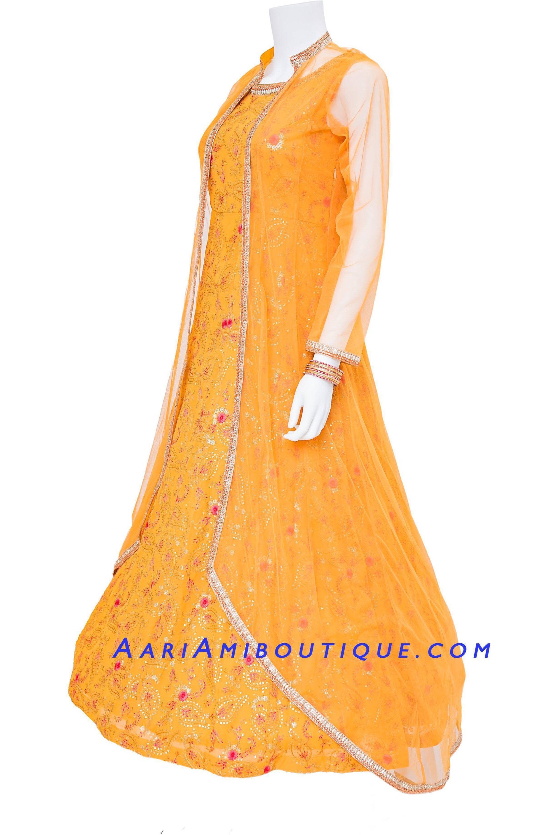 Amber Anarkali Set with Net Jacket-AariAmi Boutique