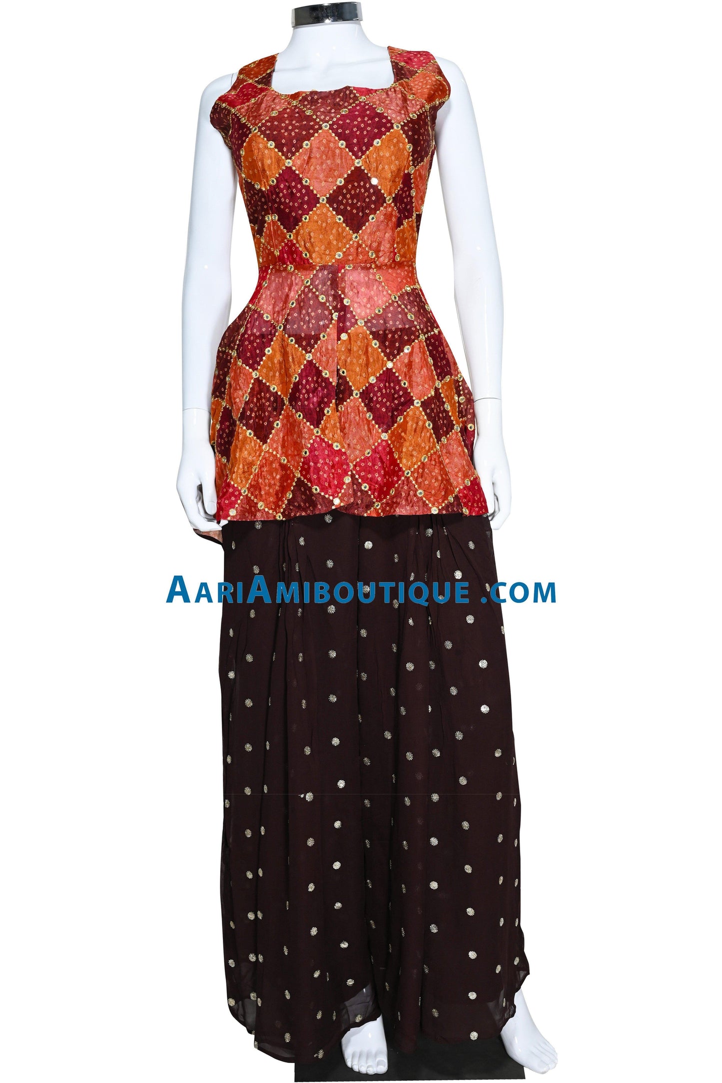 Astonishing Brown Bandhani Palazzo Set-AariAmi Boutique