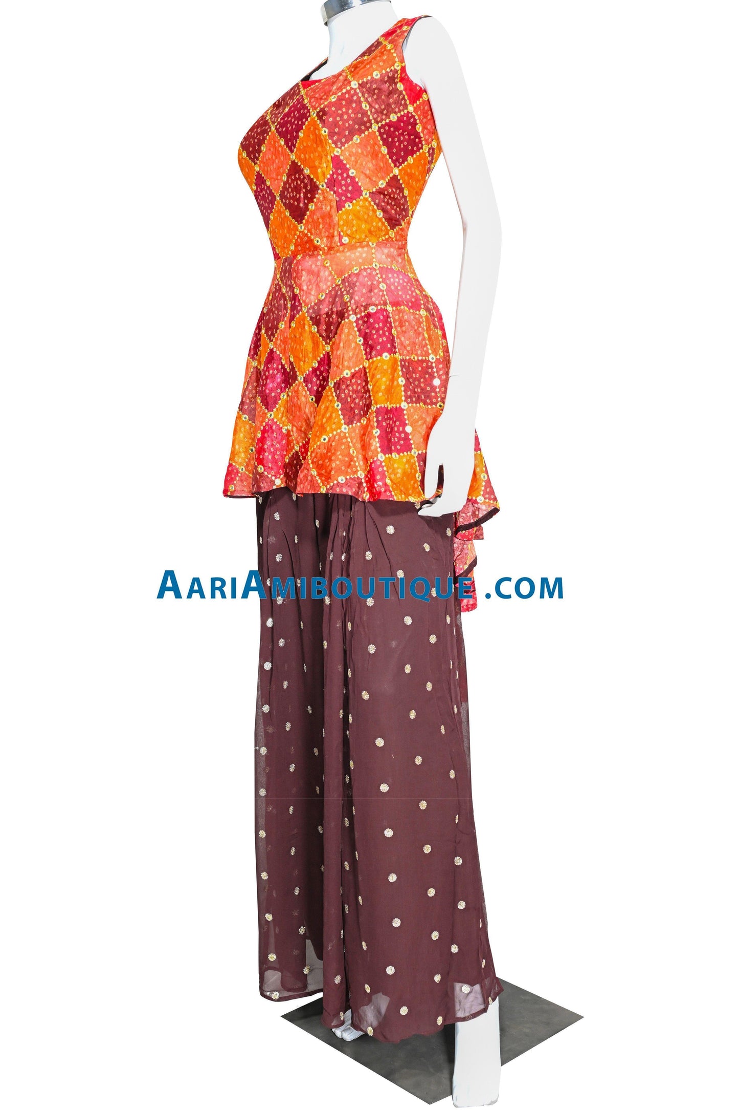 Astonishing Brown Bandhani Palazzo Set-AariAmi Boutique