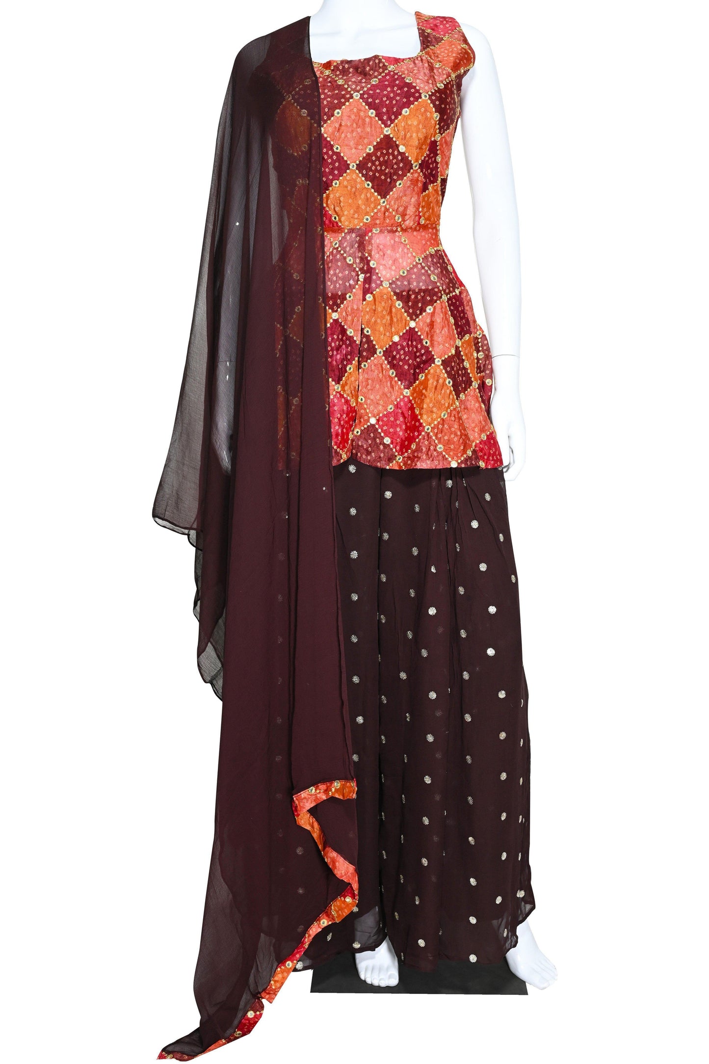 Astonishing Brown Bandhani Palazzo Set-AariAmi Boutique