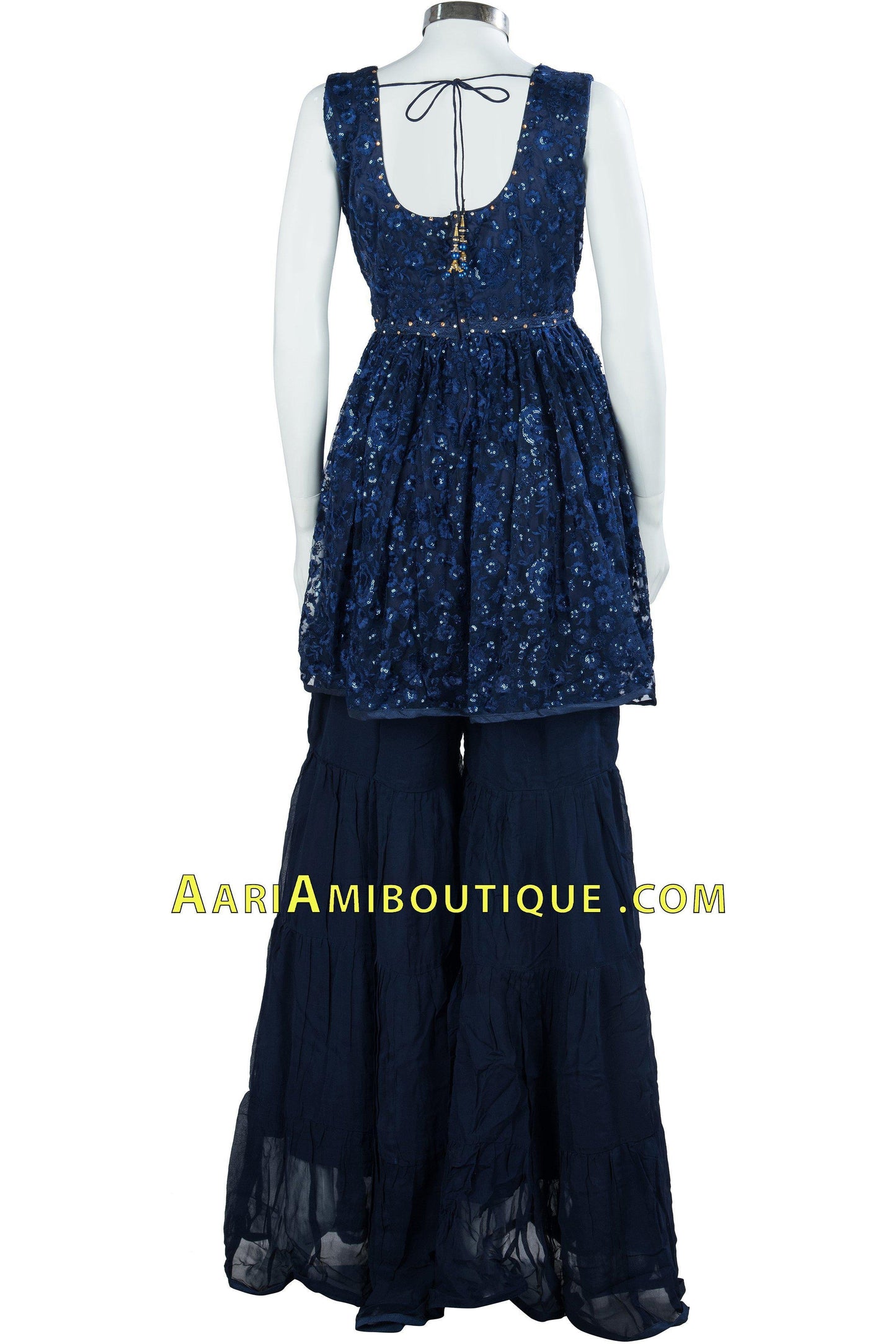 Blue Sequin Studded Embroidered Gharara Set-AariAmi Boutique