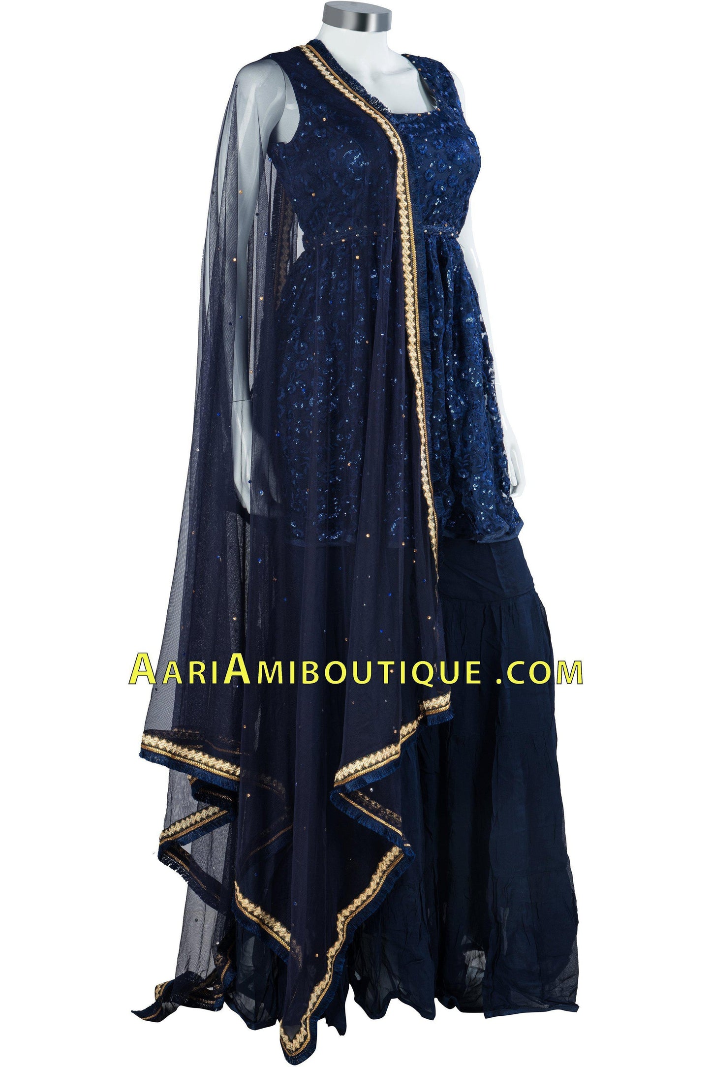 Blue Sequin Studded Embroidered Gharara Set-AariAmi Boutique