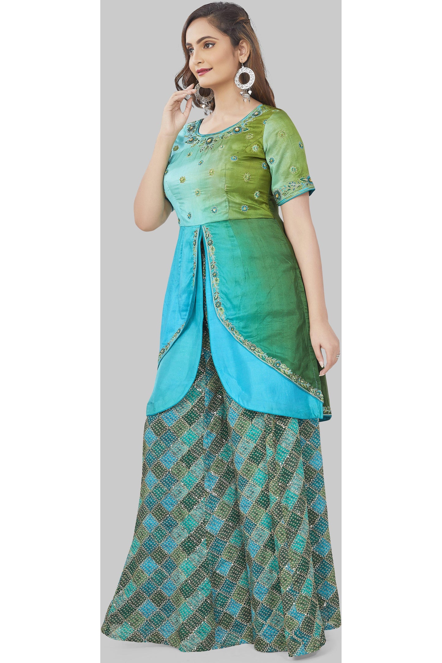 Blue Ombre Bandhani Palazzo Set-AariAmi Boutique