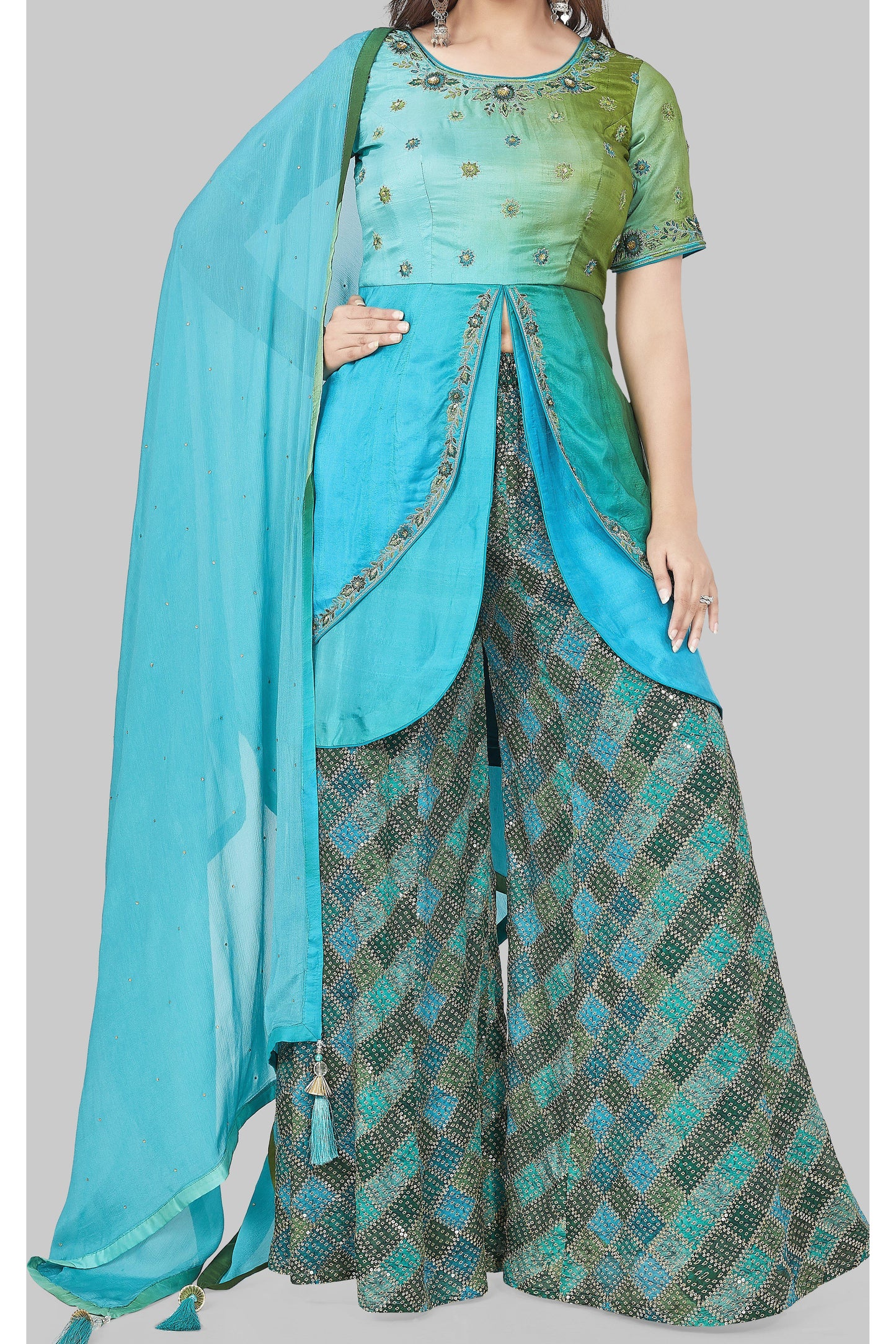 Blue Ombre Bandhani Palazzo Set-AariAmi Boutique