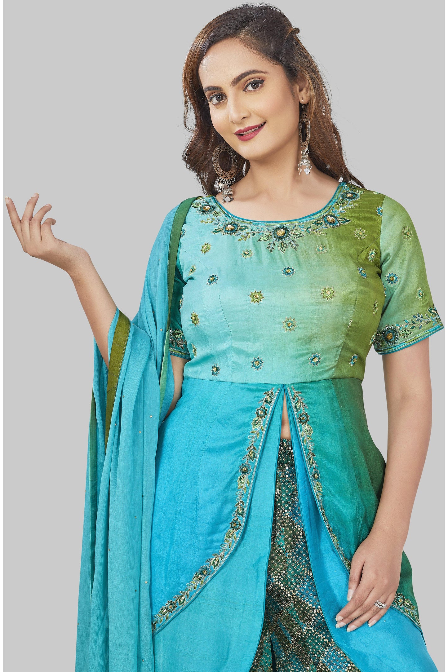 Blue Ombre Bandhani Palazzo Set-AariAmi Boutique