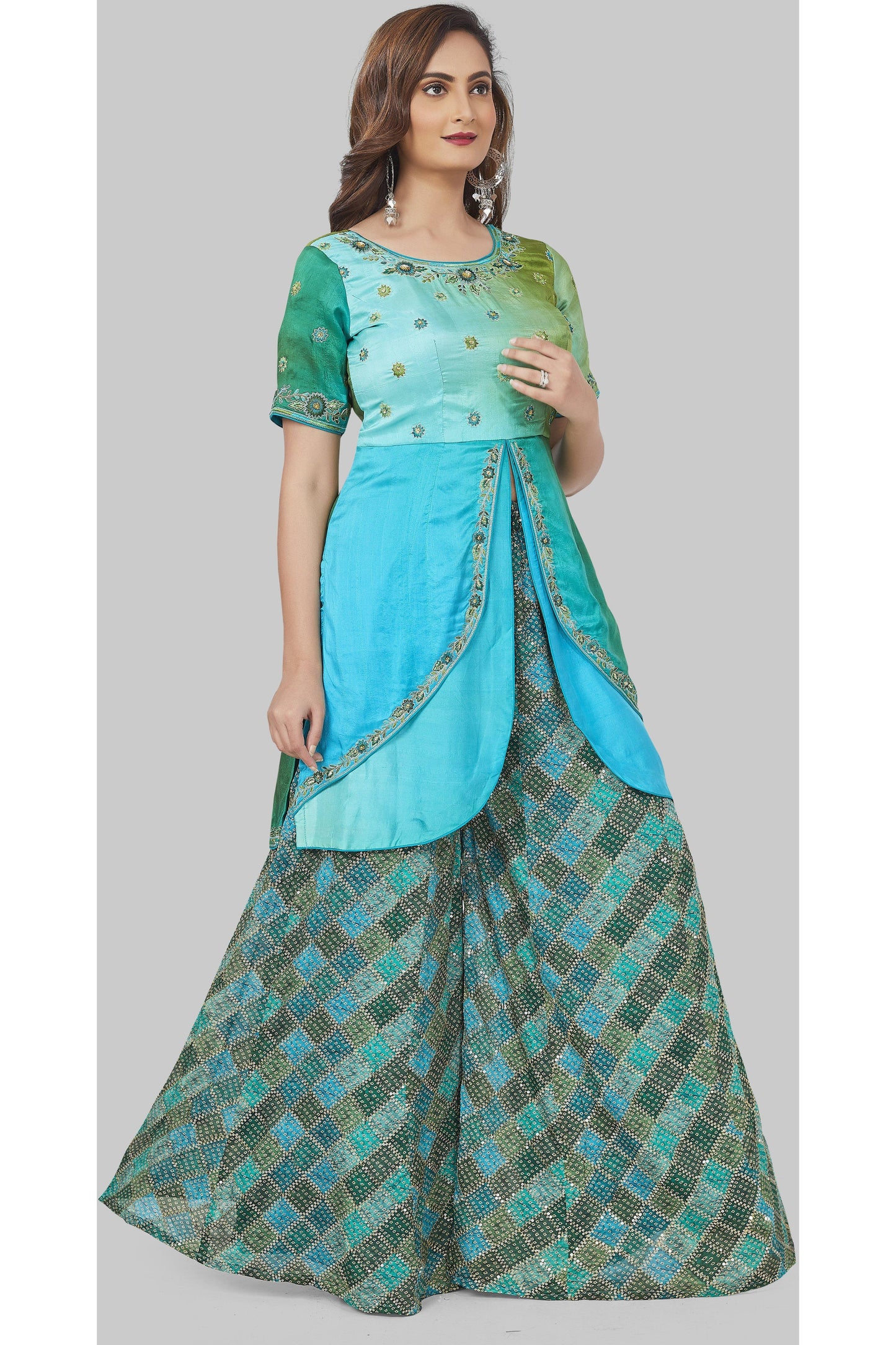 Blue Ombre Bandhani Palazzo Set-AariAmi Boutique