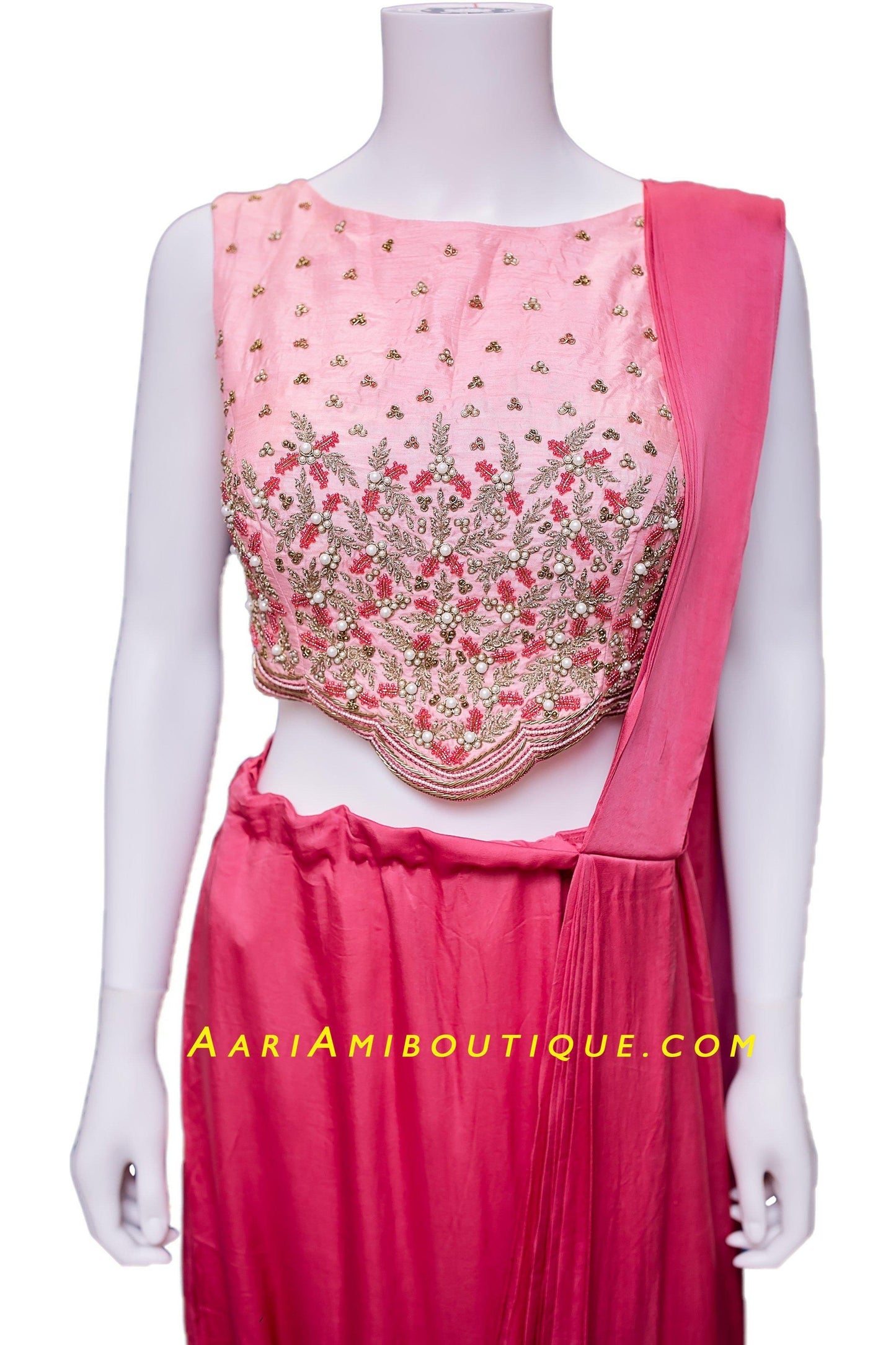 Blush Pink Classic Cowl Skirt set with attached Drape Dupatta-AariAmi Boutique