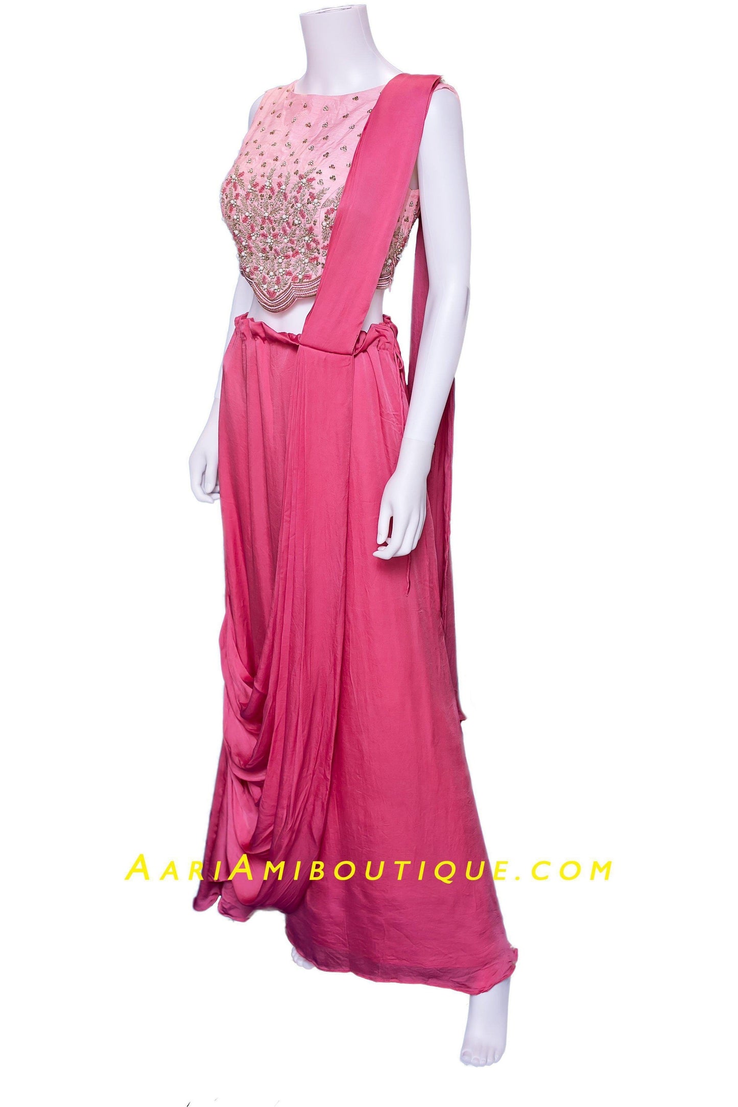 Blush Pink Classic Cowl Skirt set with attached Drape Dupatta-AariAmi Boutique