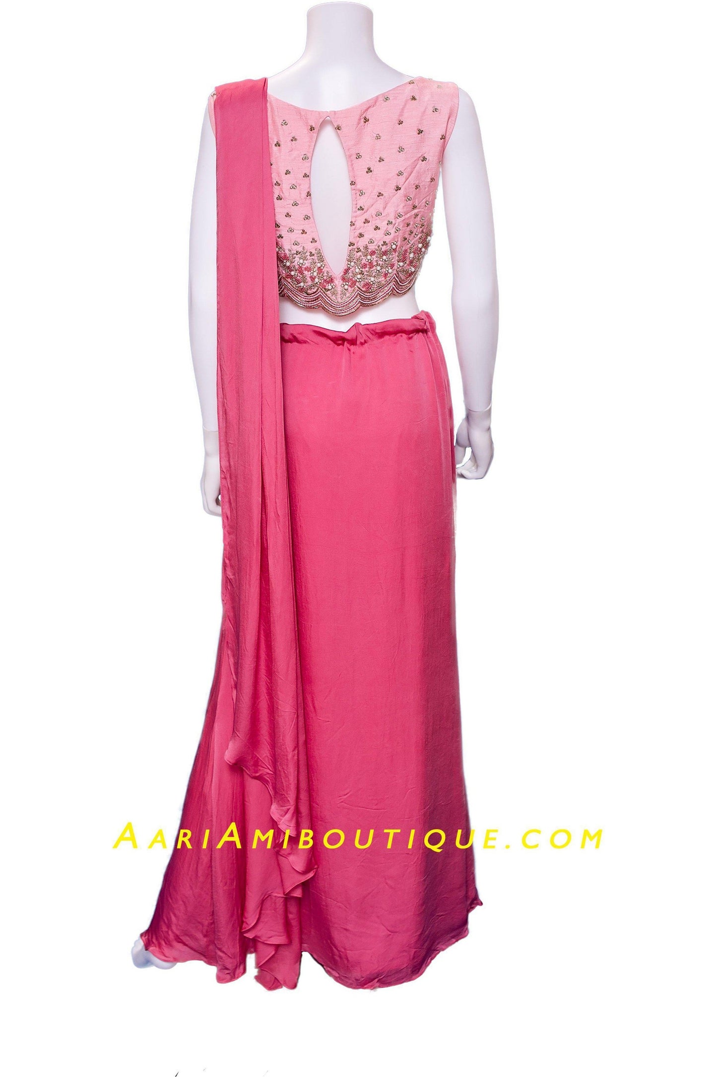 Blush Pink Classic Cowl Skirt set with attached Drape Dupatta-AariAmi Boutique