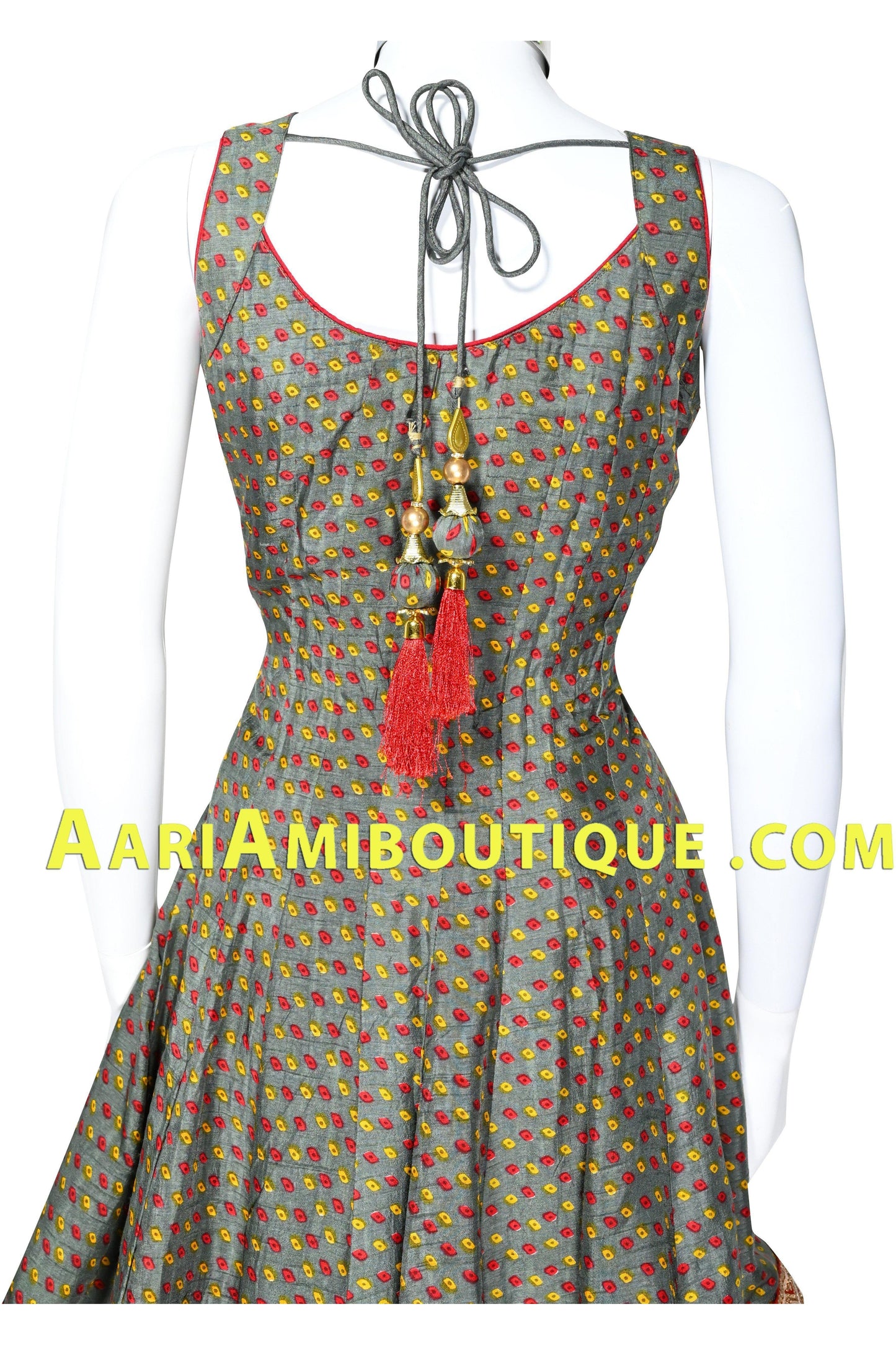 Grey and Red Bandhani Sharara Set-AariAmi Boutique