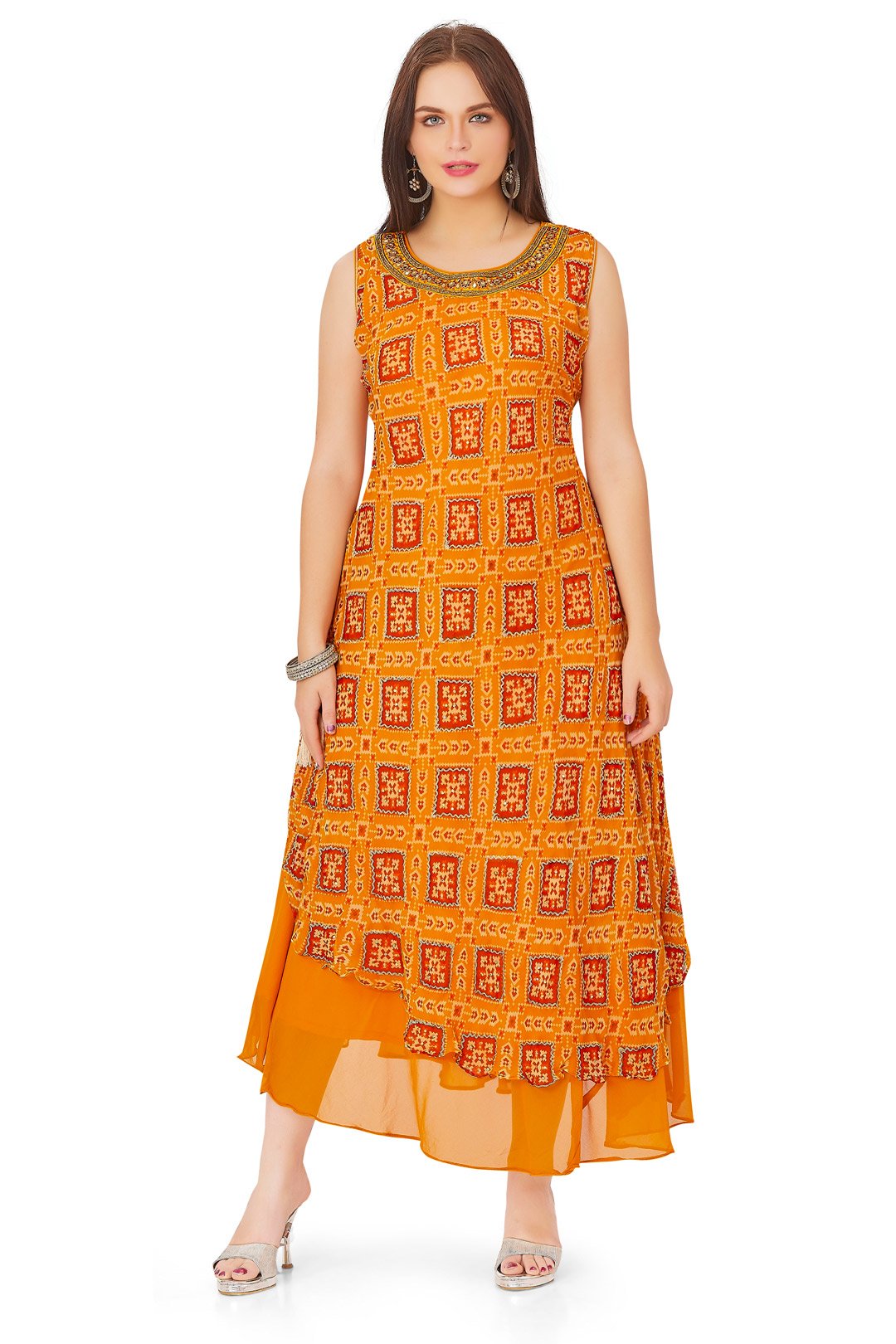 Honey Orange Patola Kurti Set-AariAmi Boutique