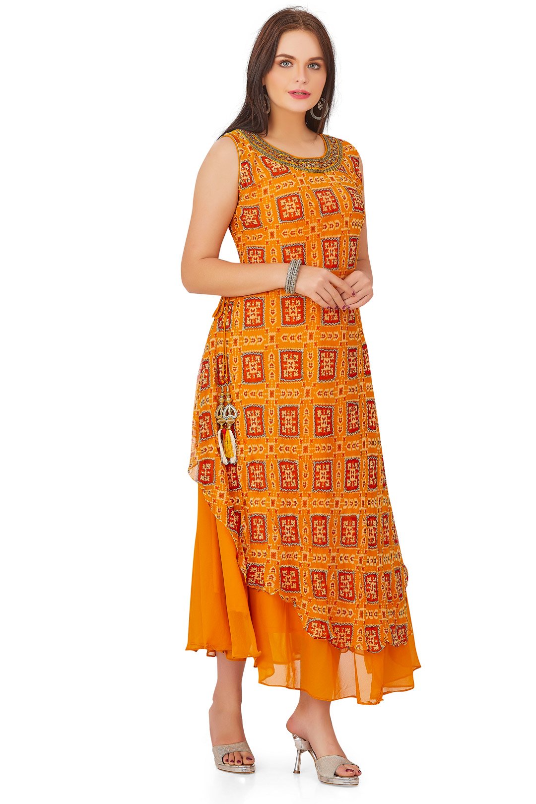 Honey Orange Patola Kurti Set-AariAmi Boutique