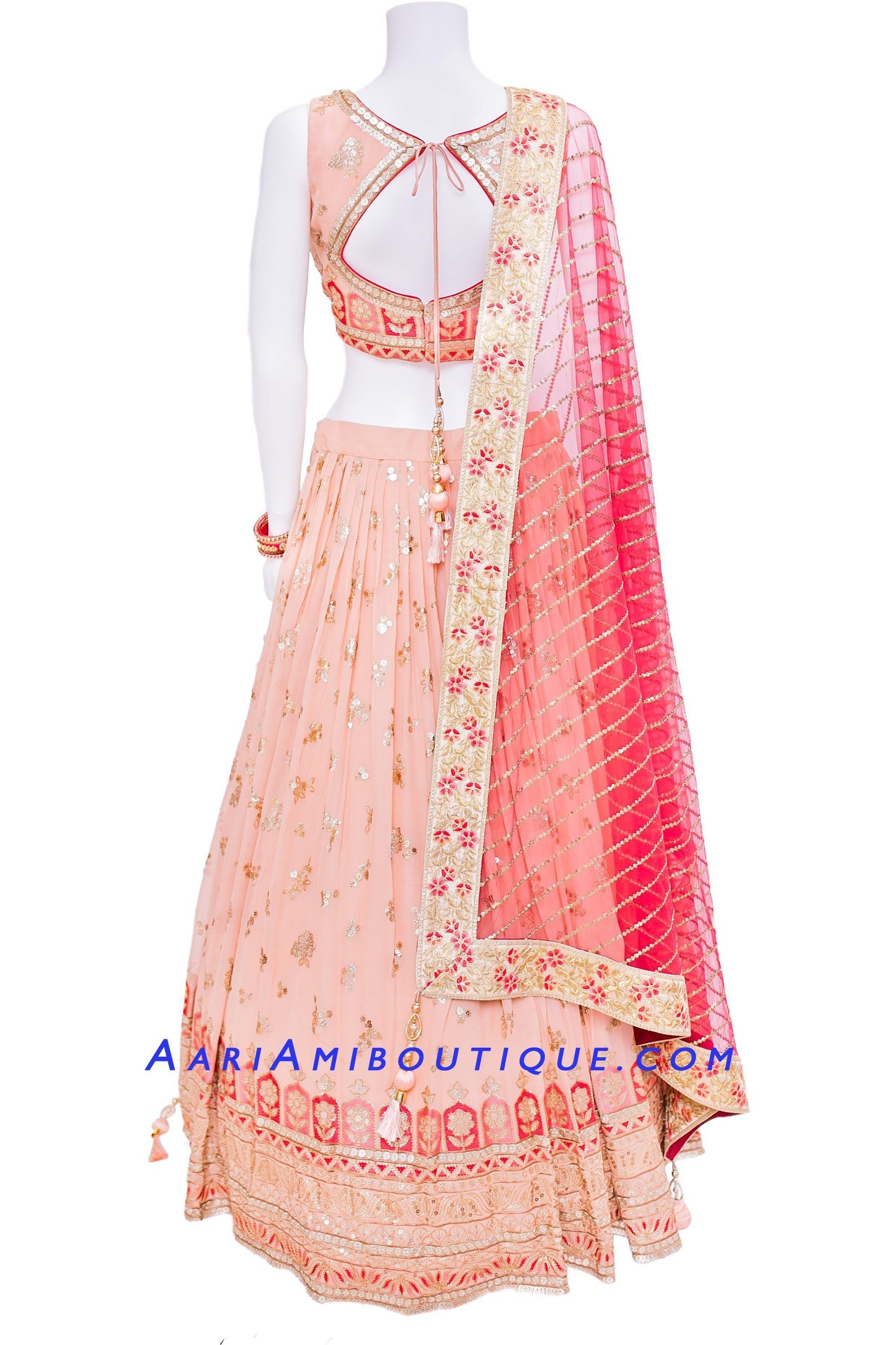Luscious Peach Lehenga Set with Red Dupatta-AariAmi Boutique