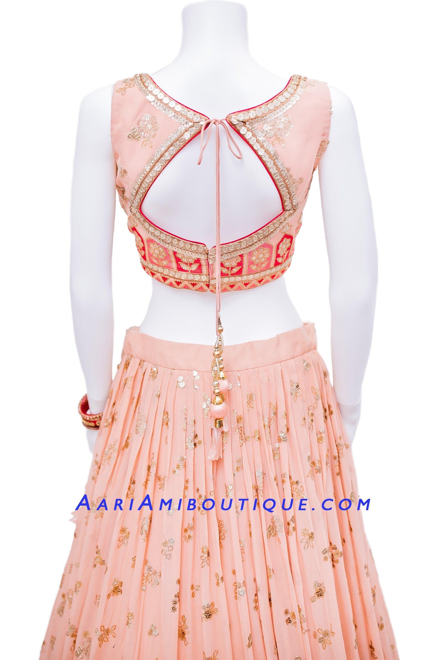Luscious Peach Lehenga Set with Red Dupatta-AariAmi Boutique