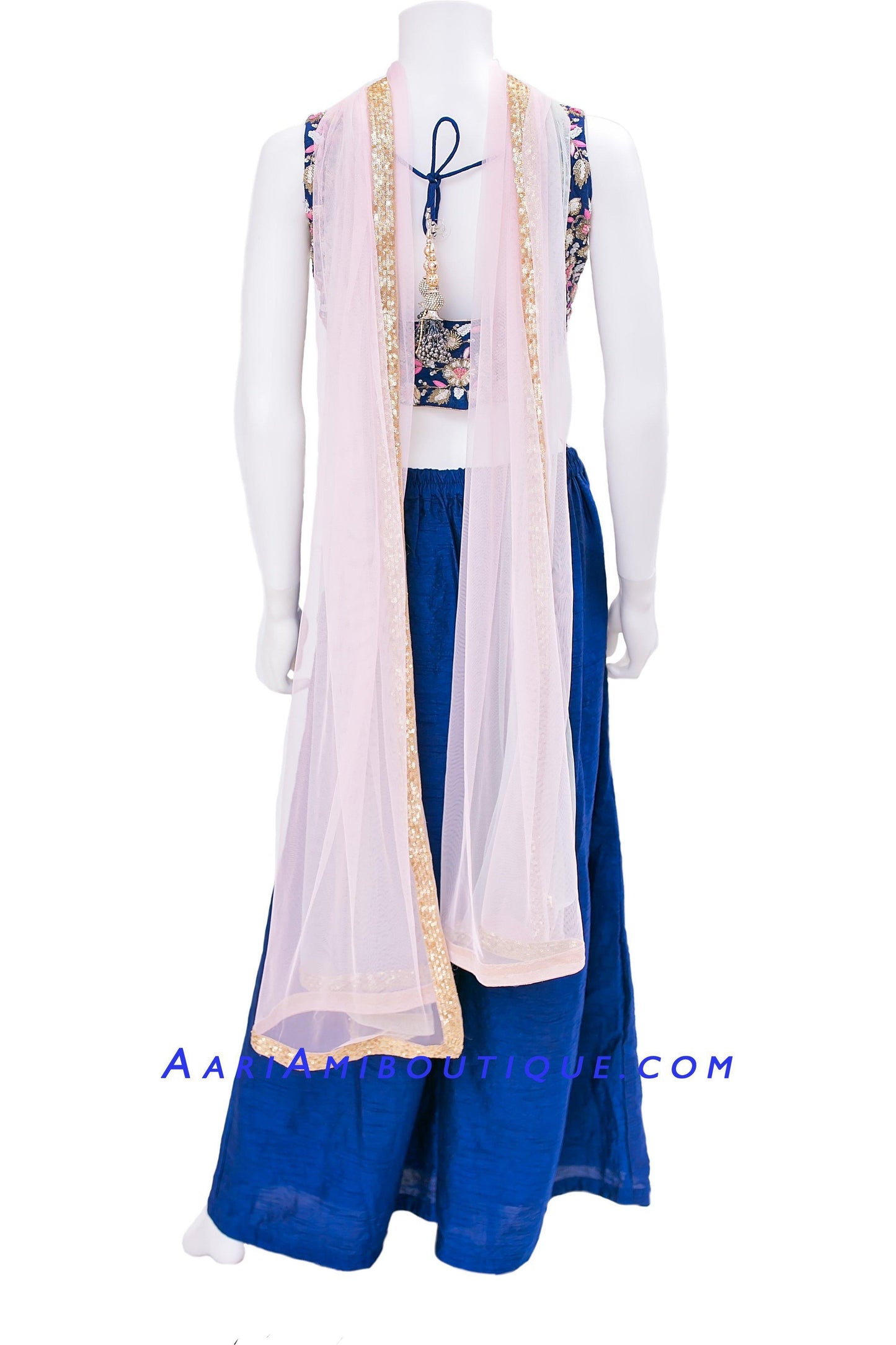 Majestic Navy Blue Embroidered Palazzo Set-AariAmi Boutique