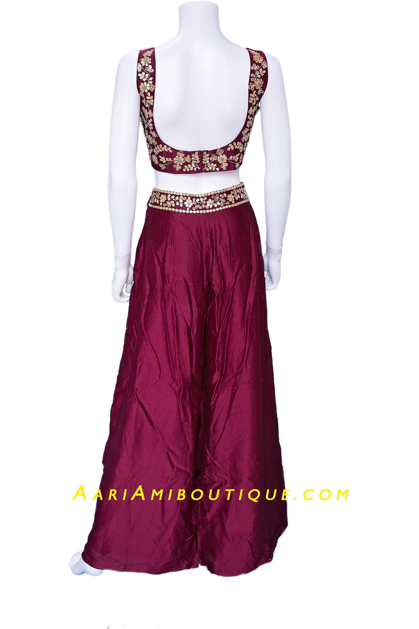 Maroon Chanderi Silk Palazzo Set with Cape-AariAmi Boutique