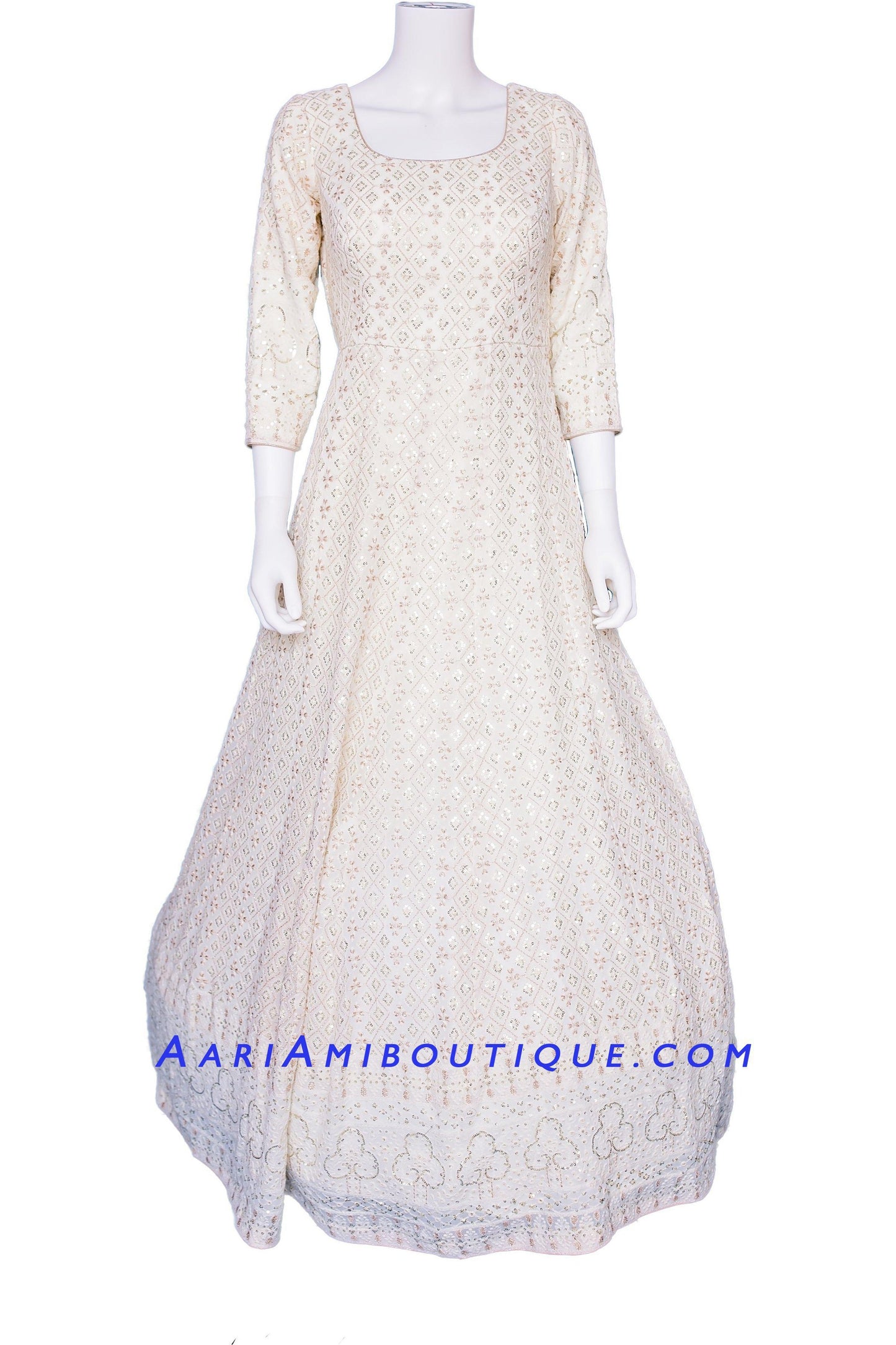 Regal White Lucknowi Anarkali Set with Bandhni Dupatta-AariAmi Boutique