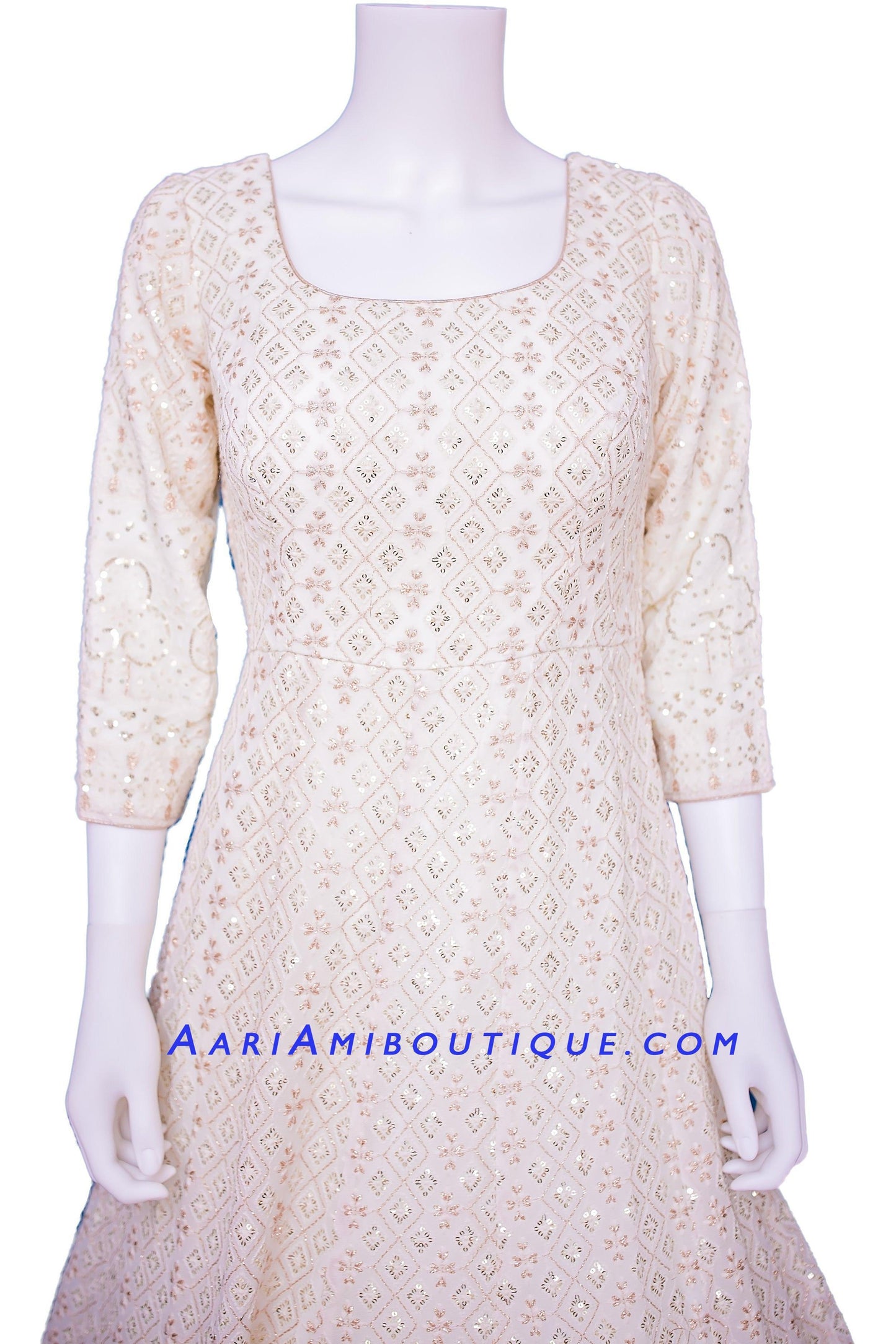 Regal White Lucknowi Anarkali Set with Bandhni Dupatta-AariAmi Boutique