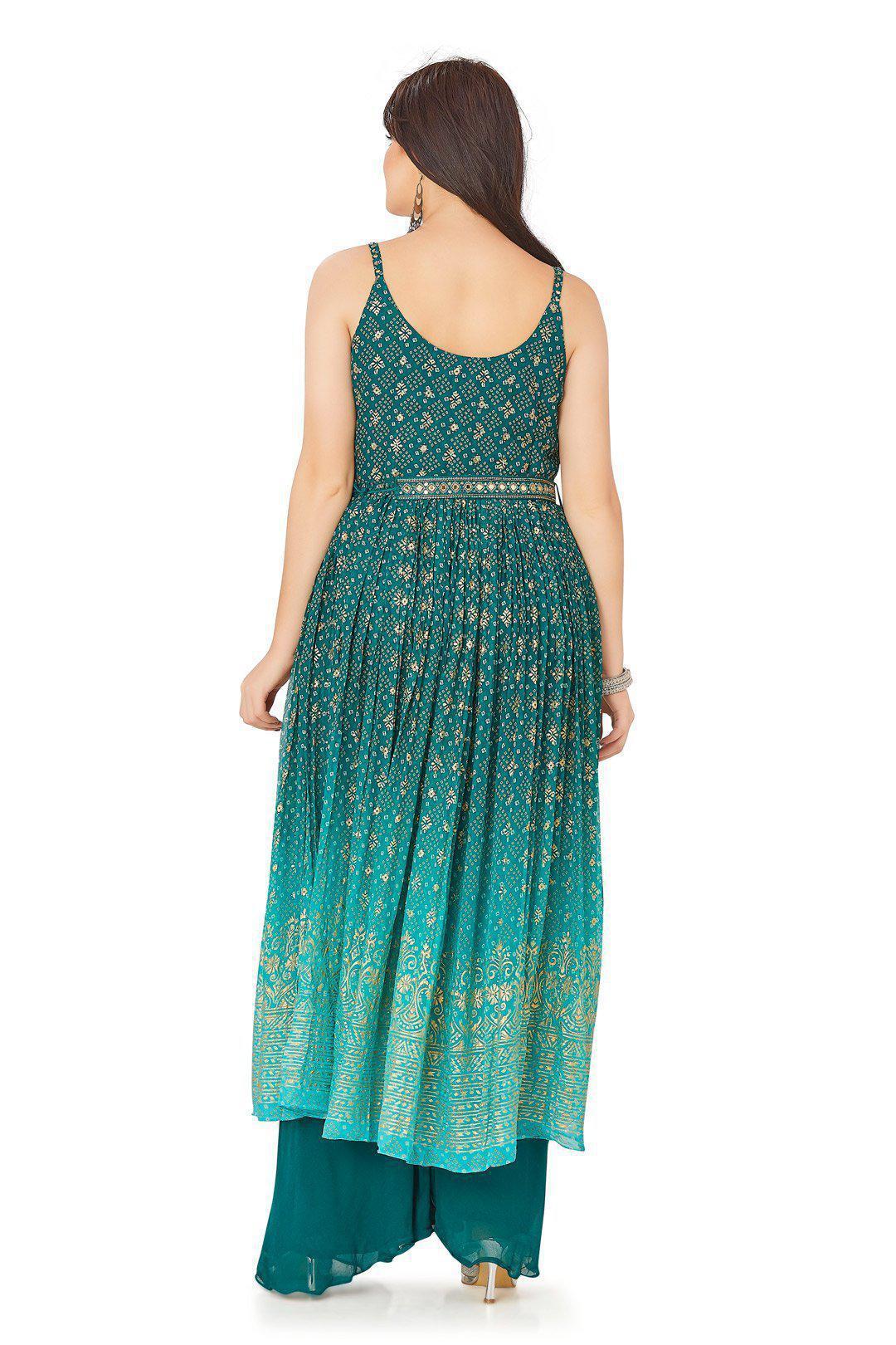 Sea Green ombre and Gold Bandhani Palazzo Set-AariAmi Boutique