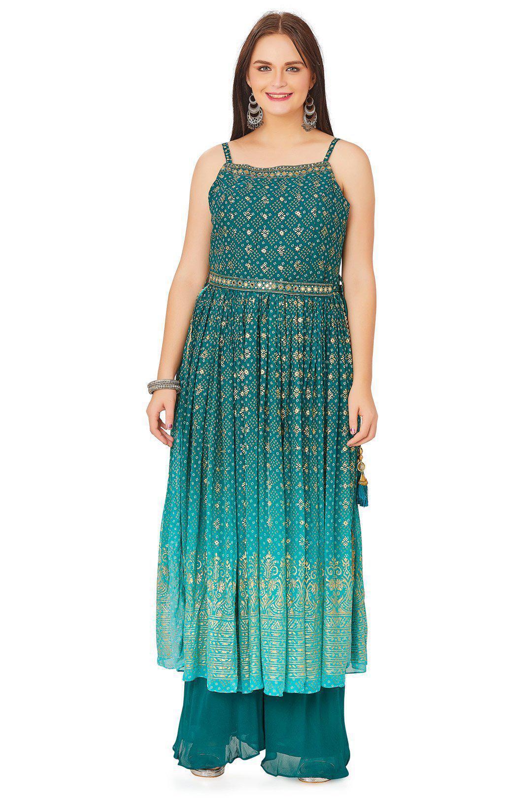 Sea Green ombre and Gold Bandhani Palazzo Set-AariAmi Boutique