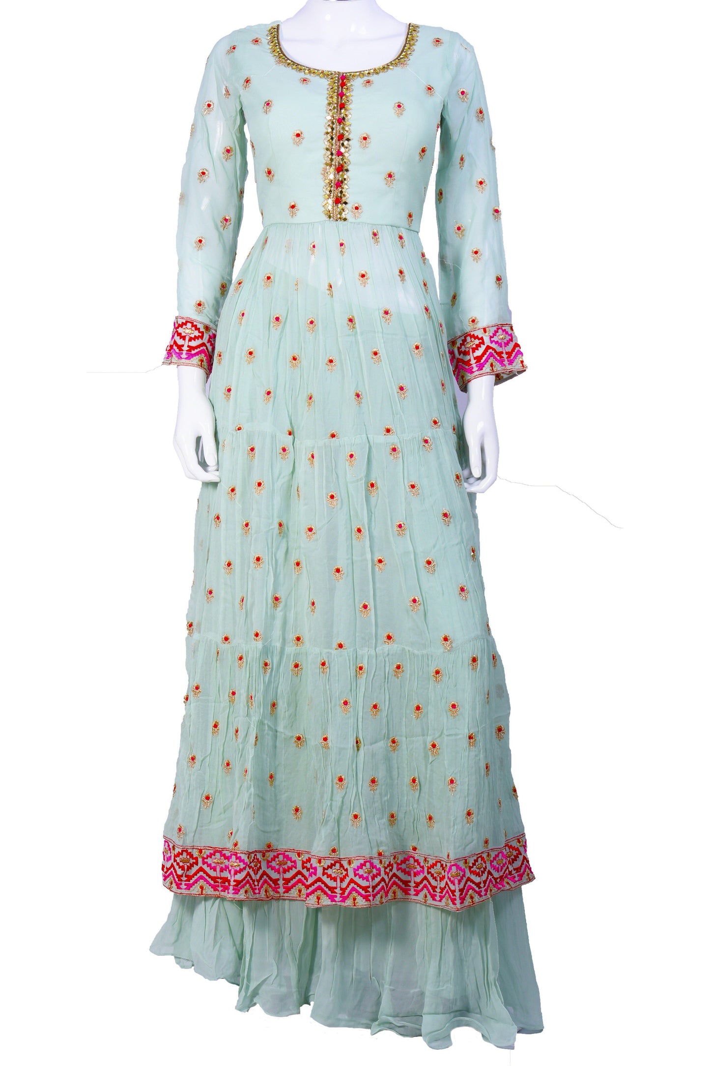 Sensuous Sea Green and Pink Bandhani Sharara Set-AariAmi Boutique