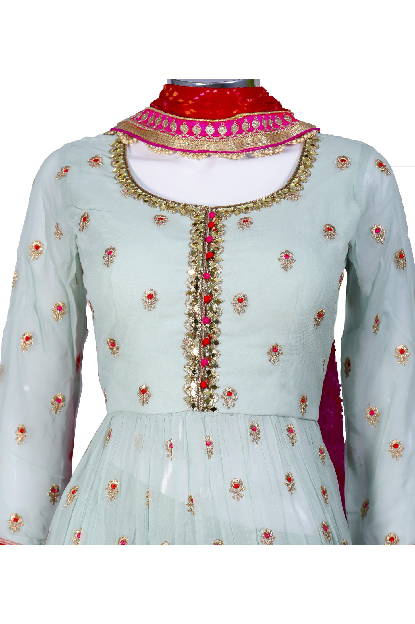 Sensuous Sea Green and Pink Bandhani Sharara Set-AariAmi Boutique