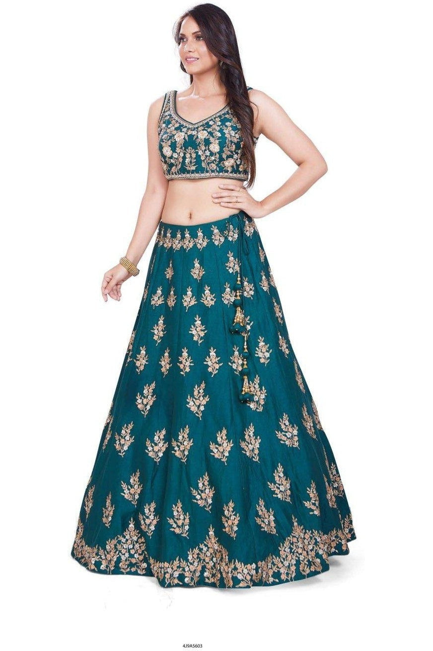 Tantalizing Teal with Gold Lehenga Set-AariAmi Boutique